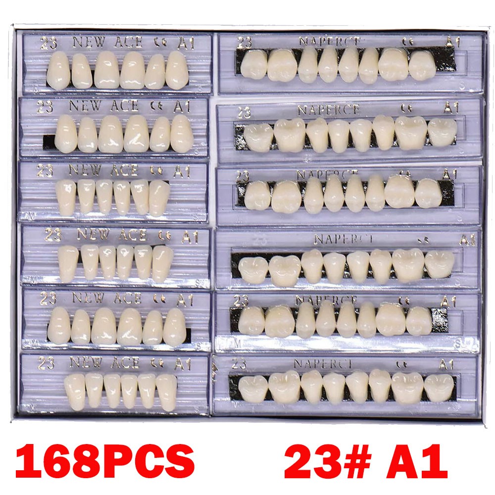 168Pc Dental Acrylic Resin False Teeth 23# Shade A1 Denture Full Upper Lower US