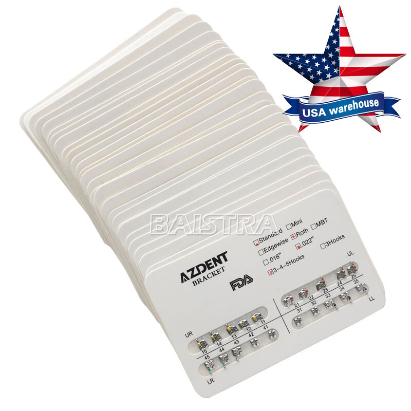 AZDENT Dental Orthodontic Brackets Braces Standard Roth Slot.022 Hooks 345 FDA