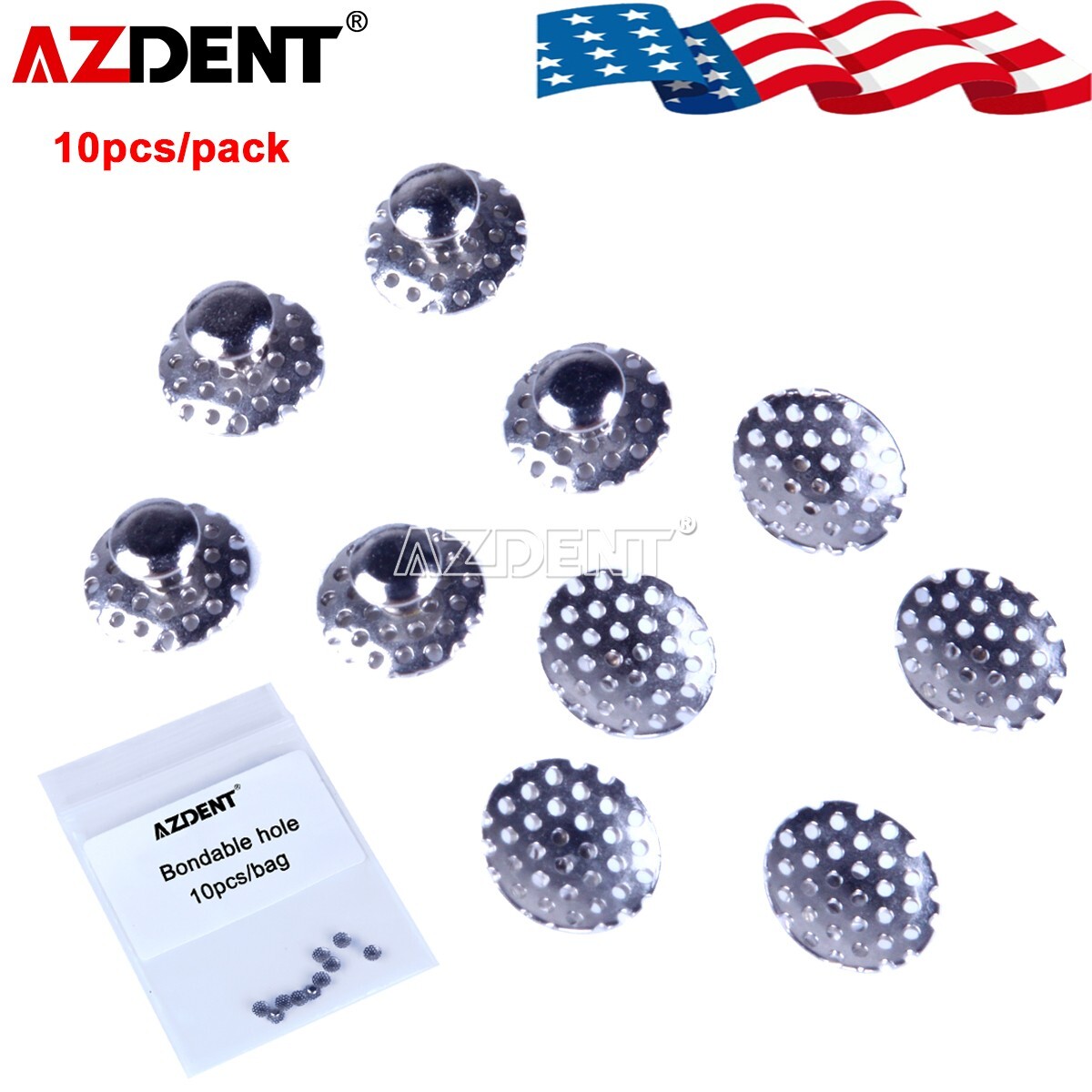 AZDENT Dental Orthodontic TOMY Round Perforated Hollow Lingual Buttons w/ Holes