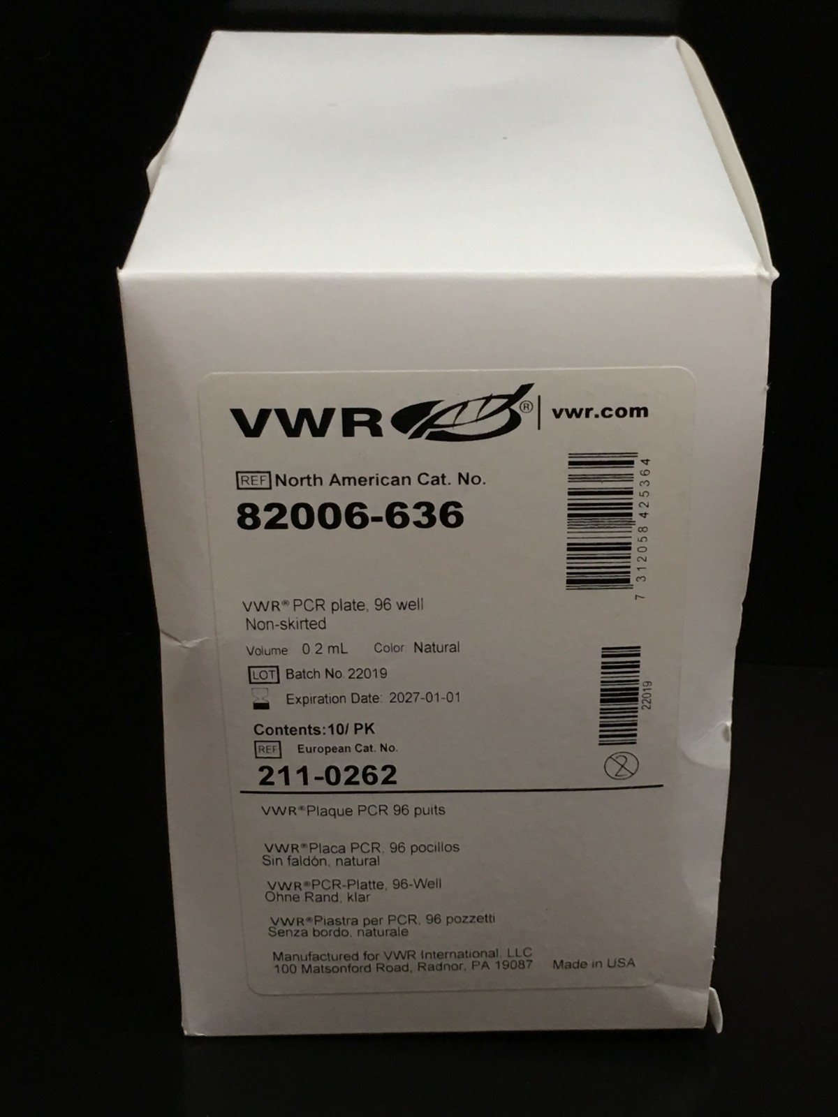VWR Ref No 82006-636 PCR Plate 96 Well Non-Skirted 0.2 mL