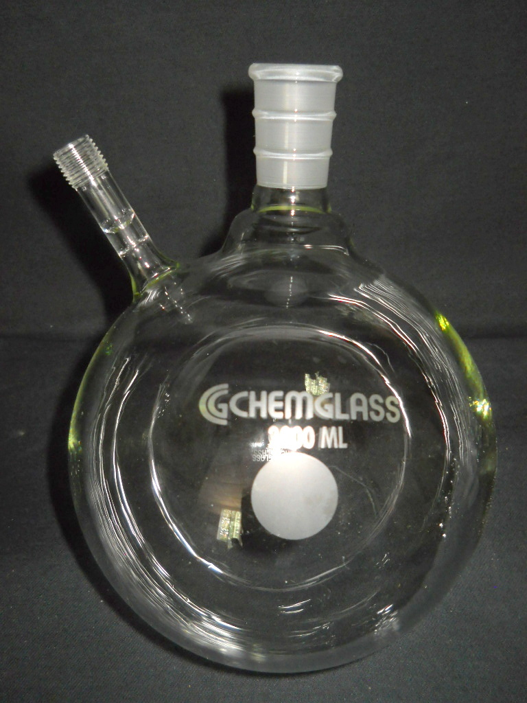 Chemglass 24/40 Airfree Schlenk 2000mL 2L Round Reaction Flask, NO Inlet Valve