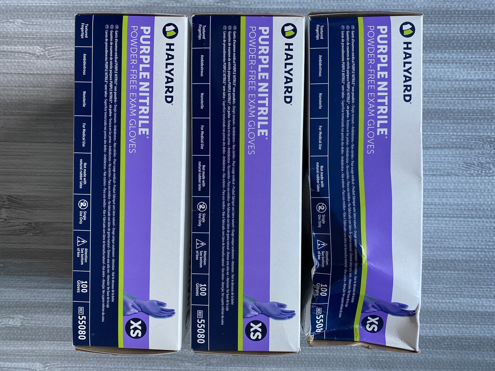 3 Boxes Gloves Extra Small PURPLE NITRILE GLOVES HALYARD