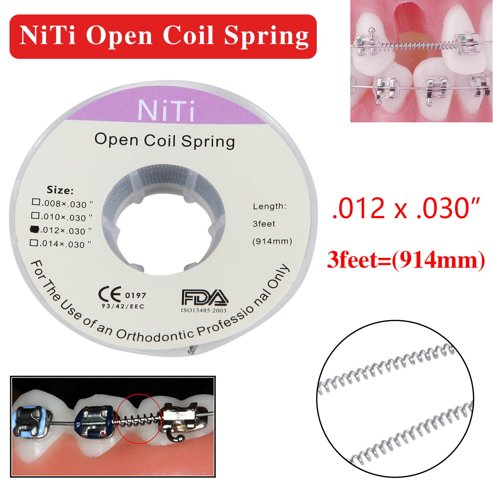 1 Roll Dental Ortho Niti Open Coil Spring 3 Feet Dia.012 *030 ” inch 914 mm ty