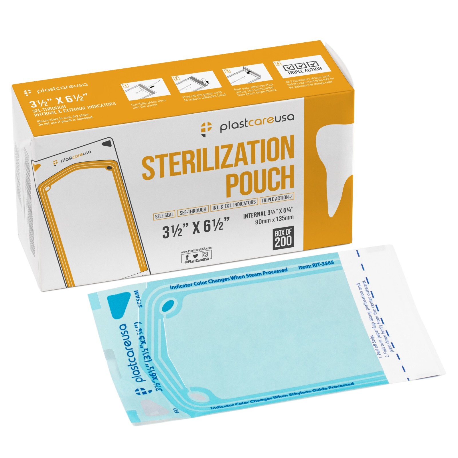 400 Self-Sealing Sterilization Pouch, 3.5″ x 6.5″ (5.25) Paper/Blue Film (2 Box)