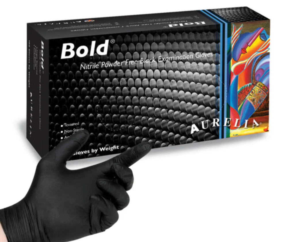 Aurelia Bold Black Nitrile Gloves Examination – Large -100/Box