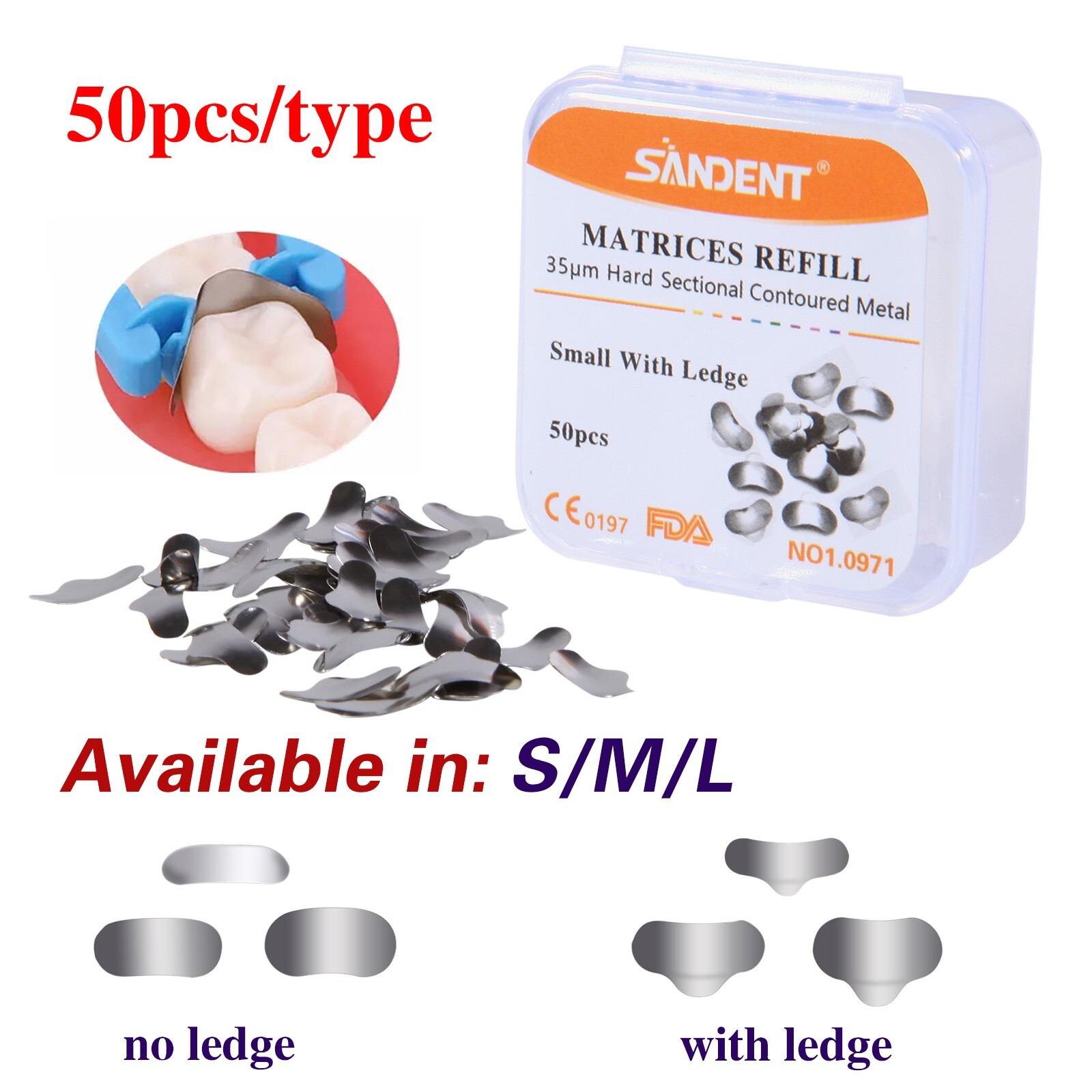 Dental Metal Matrices Matrix Band Sectional Contoured Refill Box S/M/L