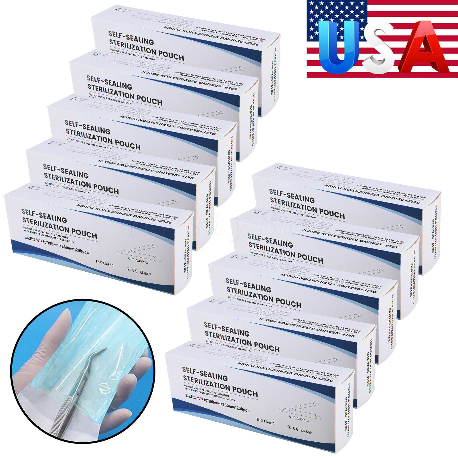 200*Self Sterilization Pouches Disposable Pouch Sterilizer Bags Self-sealing Bag