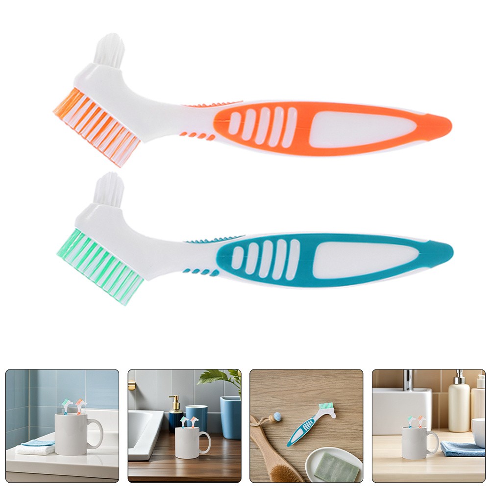 6 Pcs Denture Cleaning Brushes Dual Toothbrush For False Teeth Care Anti Handle