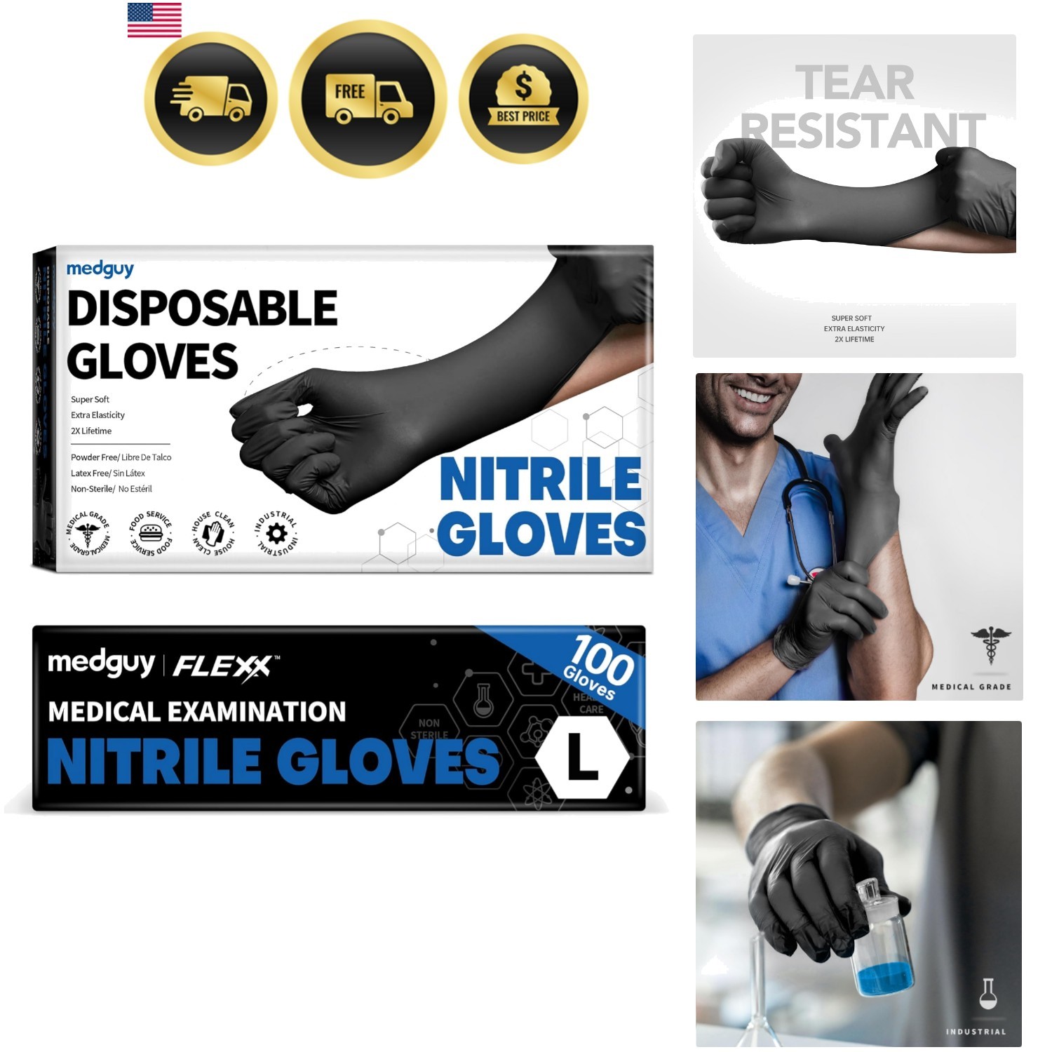 Nitrile Disposable Gloves, 4 Mil Black Powder-Free Latex-Free Food-Safe Glove…