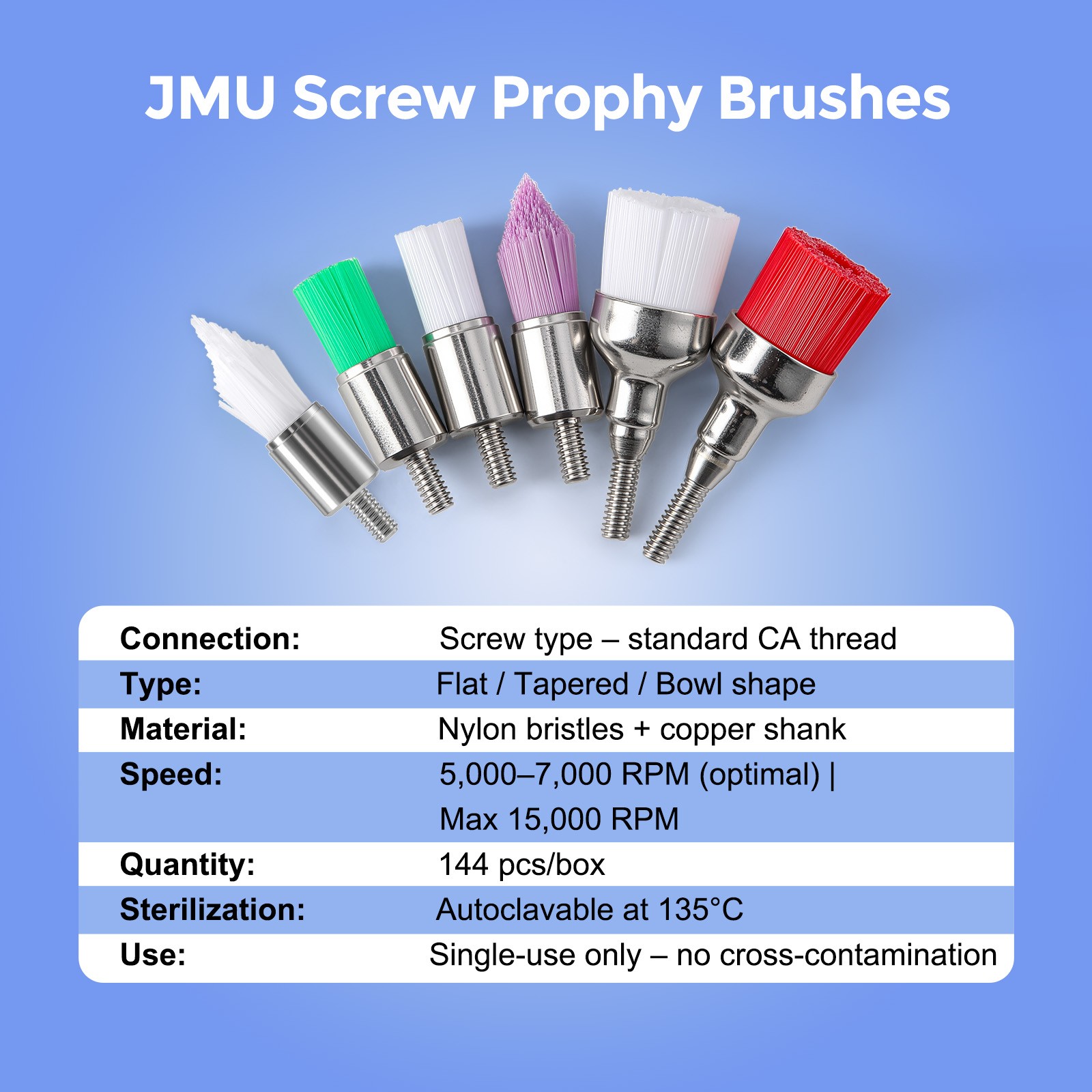 144 Dental Screw-Type Paste Prophy Taper Polishing Brushes Nylon Colorful/White
