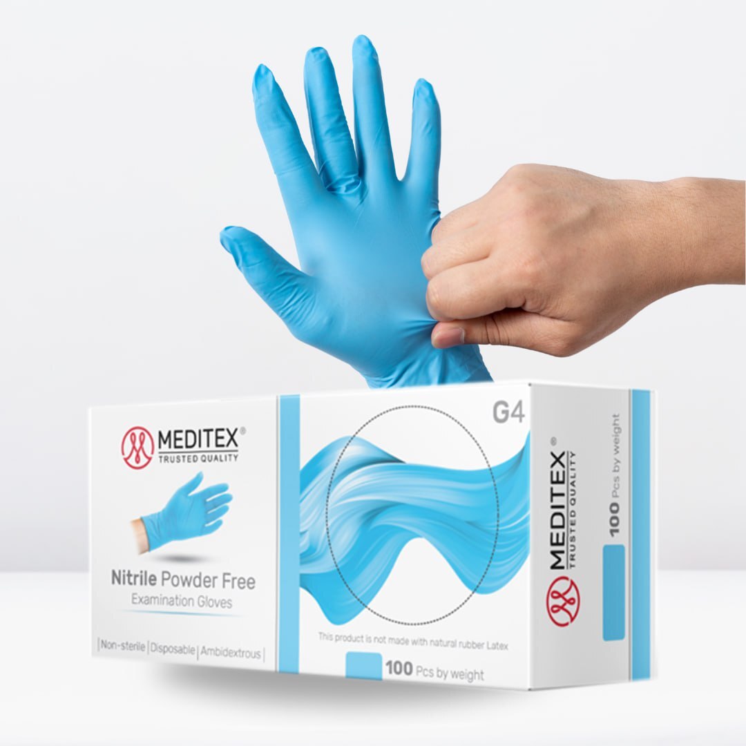 MEDITEX® Exam Nitrile Gloves Blue Powder Free Finger Textured 4mil XS S M L XL
