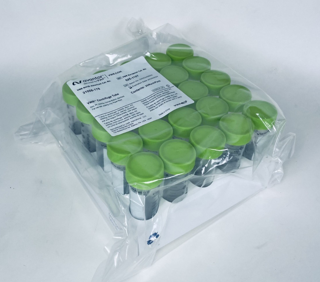 VWR 50mL Centrifuge Tube Sterile 25/Pack Paper Rack 21008-178