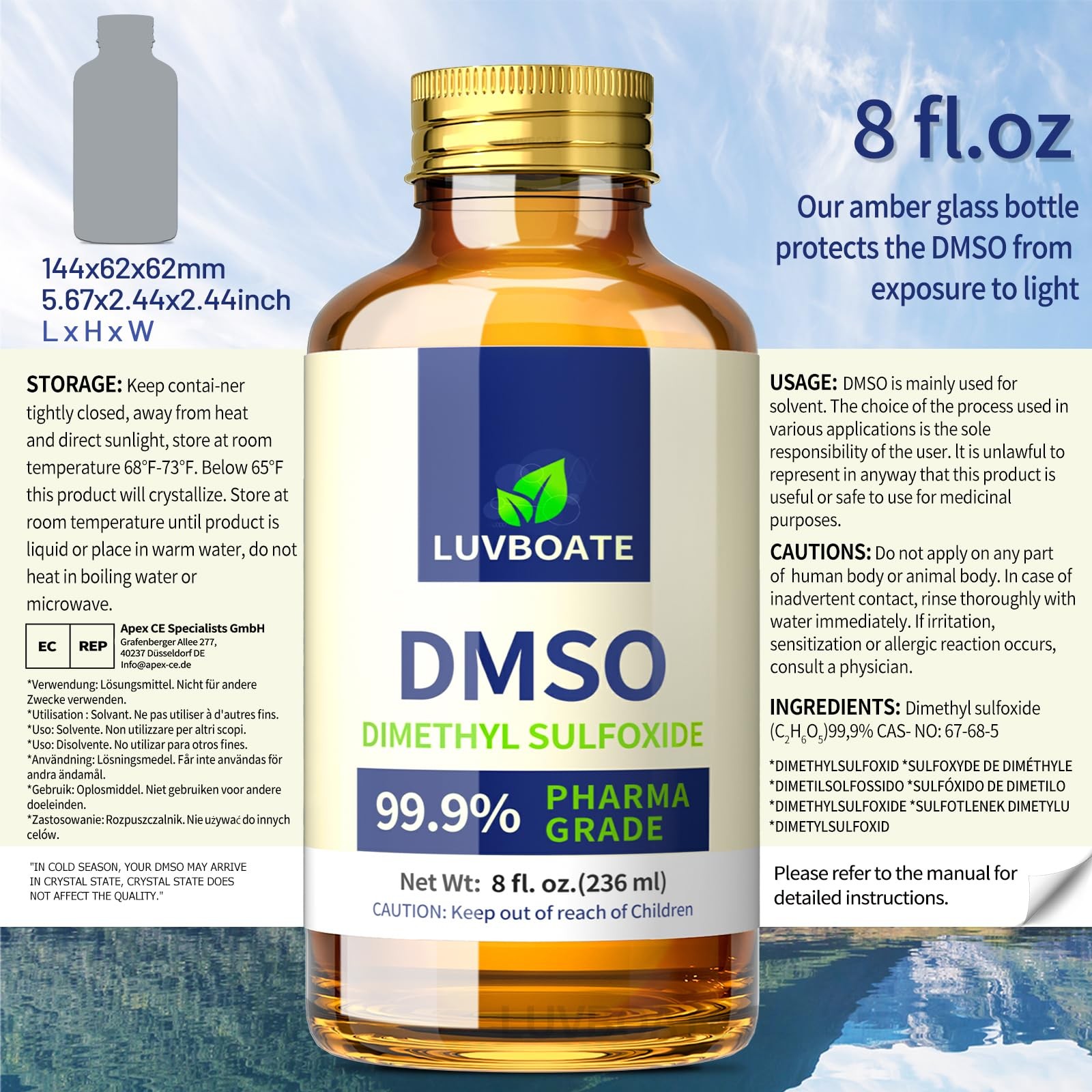 DMSO 99.9% Pharma Grade, Pure Liquid Dimethyl Sulfoxide 8 fl.oz in Glass…