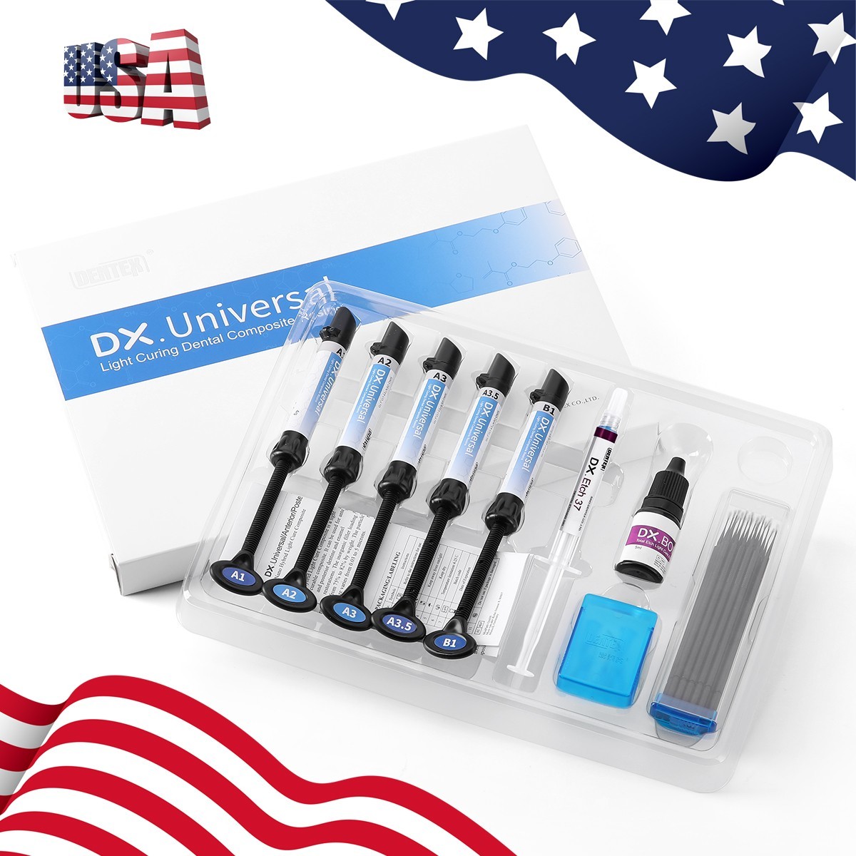 Dental Light Cure Composite kit A1,A2,A3,A3.5,B1 Resin Etching Gel Bonding