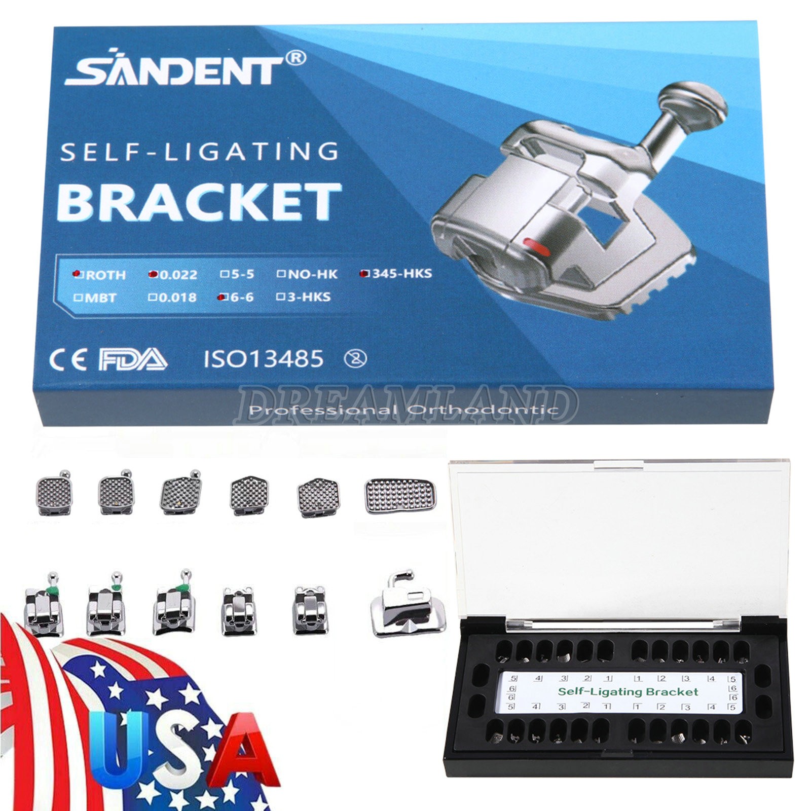 20pcs Dental Orthodontic Self-Ligating Brackets Roth 022 Hooks 345 +Buccal Tubes