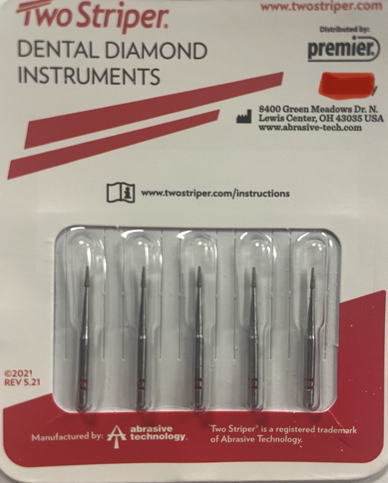 Premier Dental TWO STRIPER Diamond 201.3F – Interproximal Trimmer Burs 5/pk USA