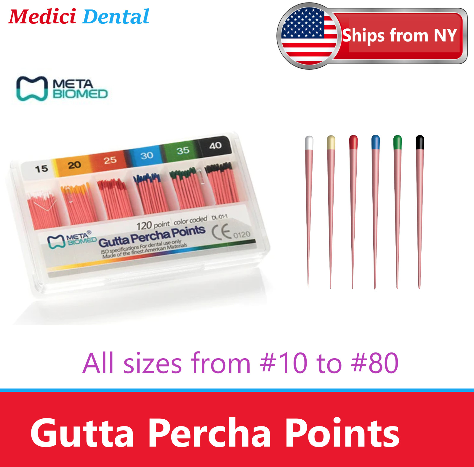 Dental Endo Gutta Percha Points Fine, Medium, Extra Fine, 120/pk. – Meta