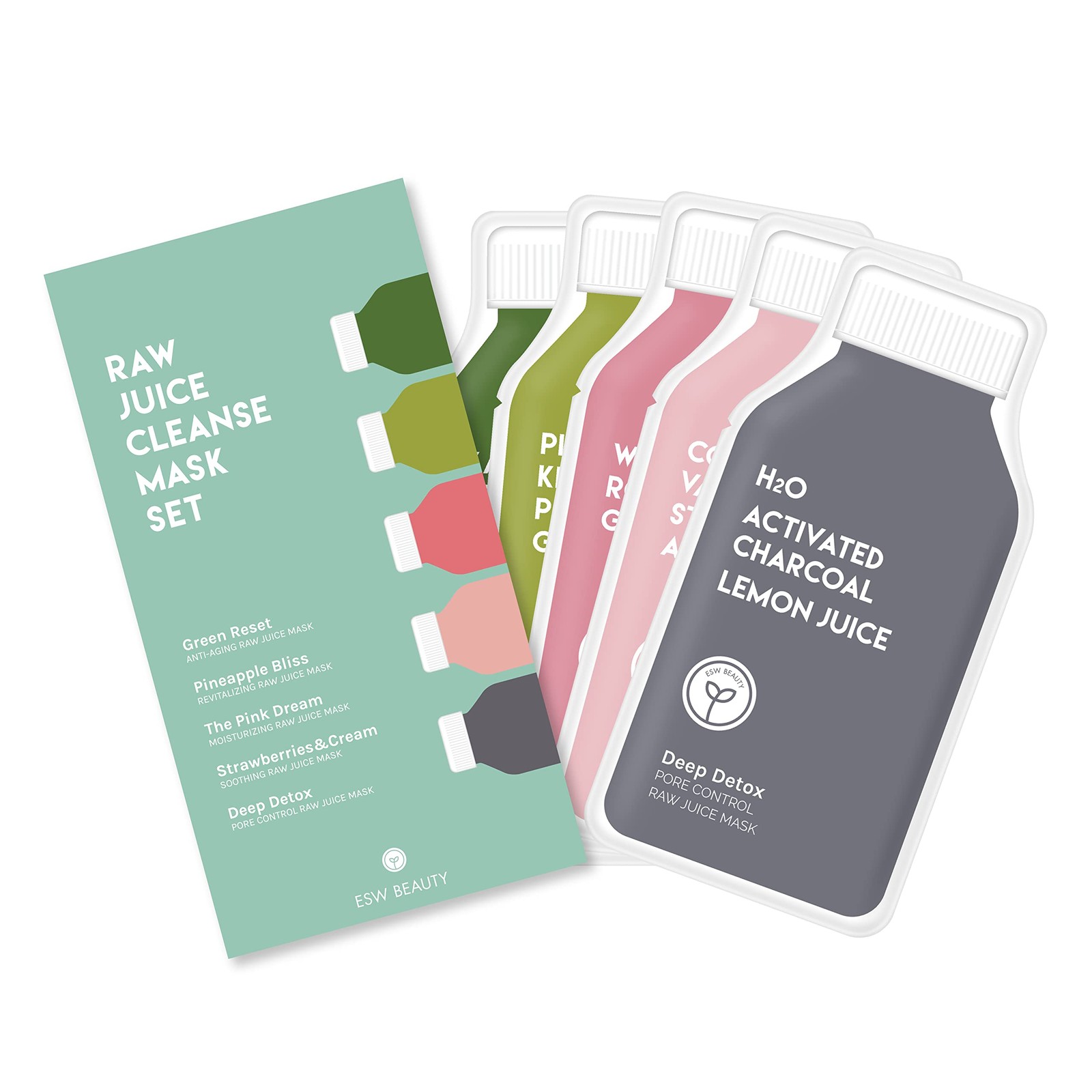 ESW Beauty Raw Juice Face Masks 5-Pack – Hydrating, Anti-Aging, Moisturizing
