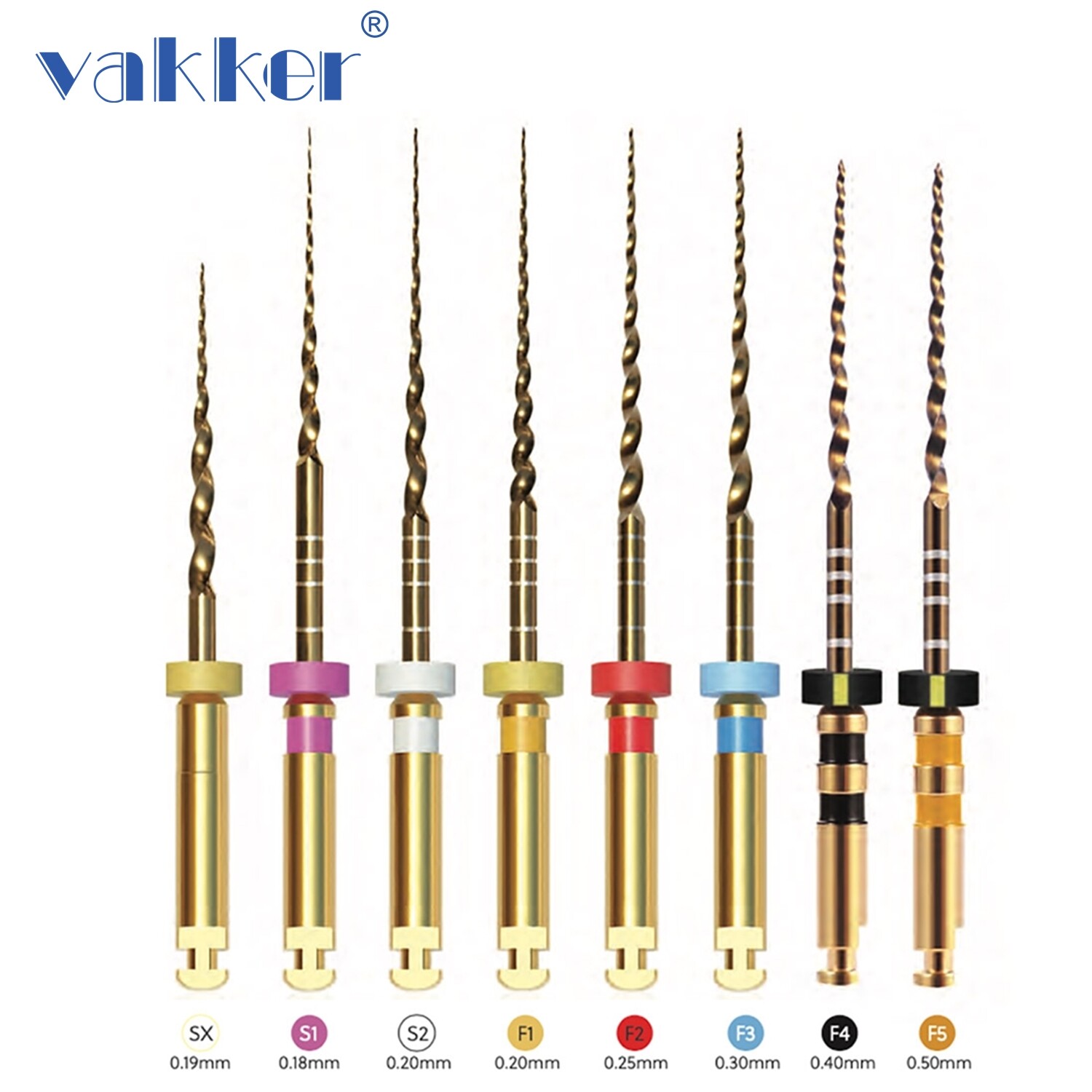 VAKKER V Taper Gold Dental NiTi Rotary Heat Activated Root Canal File SX F1-F5