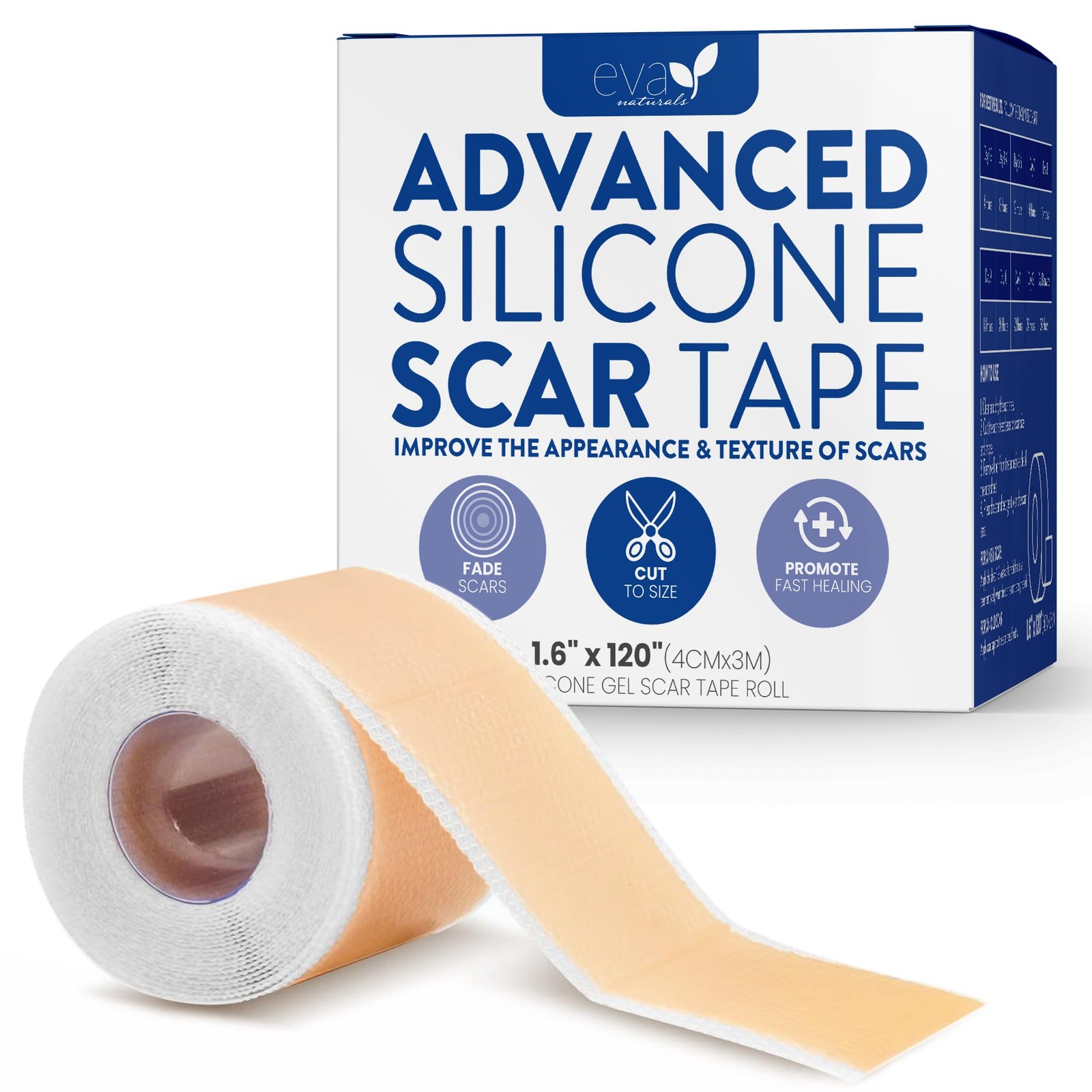 Eva Naturals Medical Grade Silicone Scar Tape 1.6 X 120 Reusable Sheets Roll
