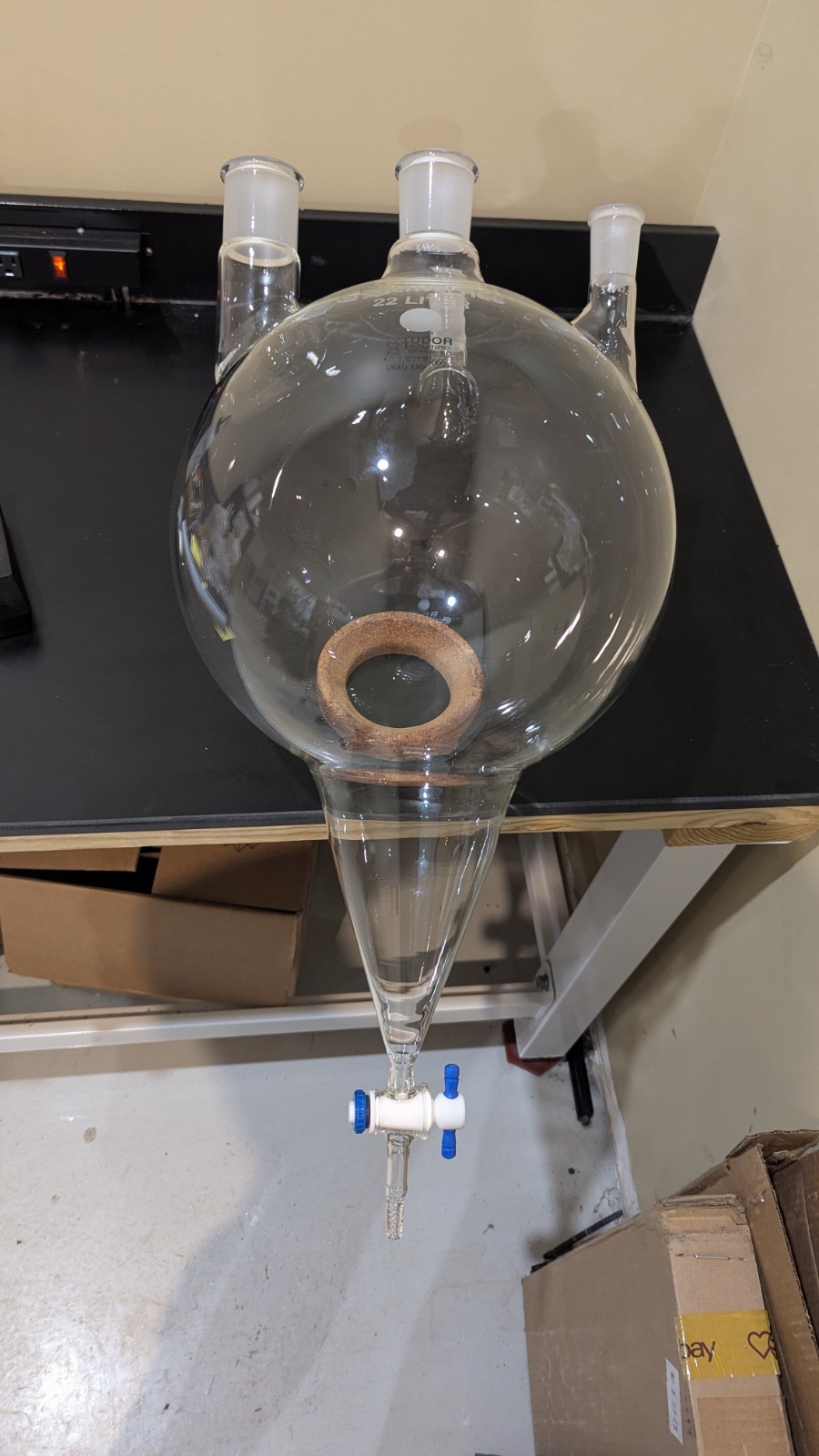 Modified Chemglass 22L 4N RBF Heavy Wall Bottom Drain Separatory Funnel