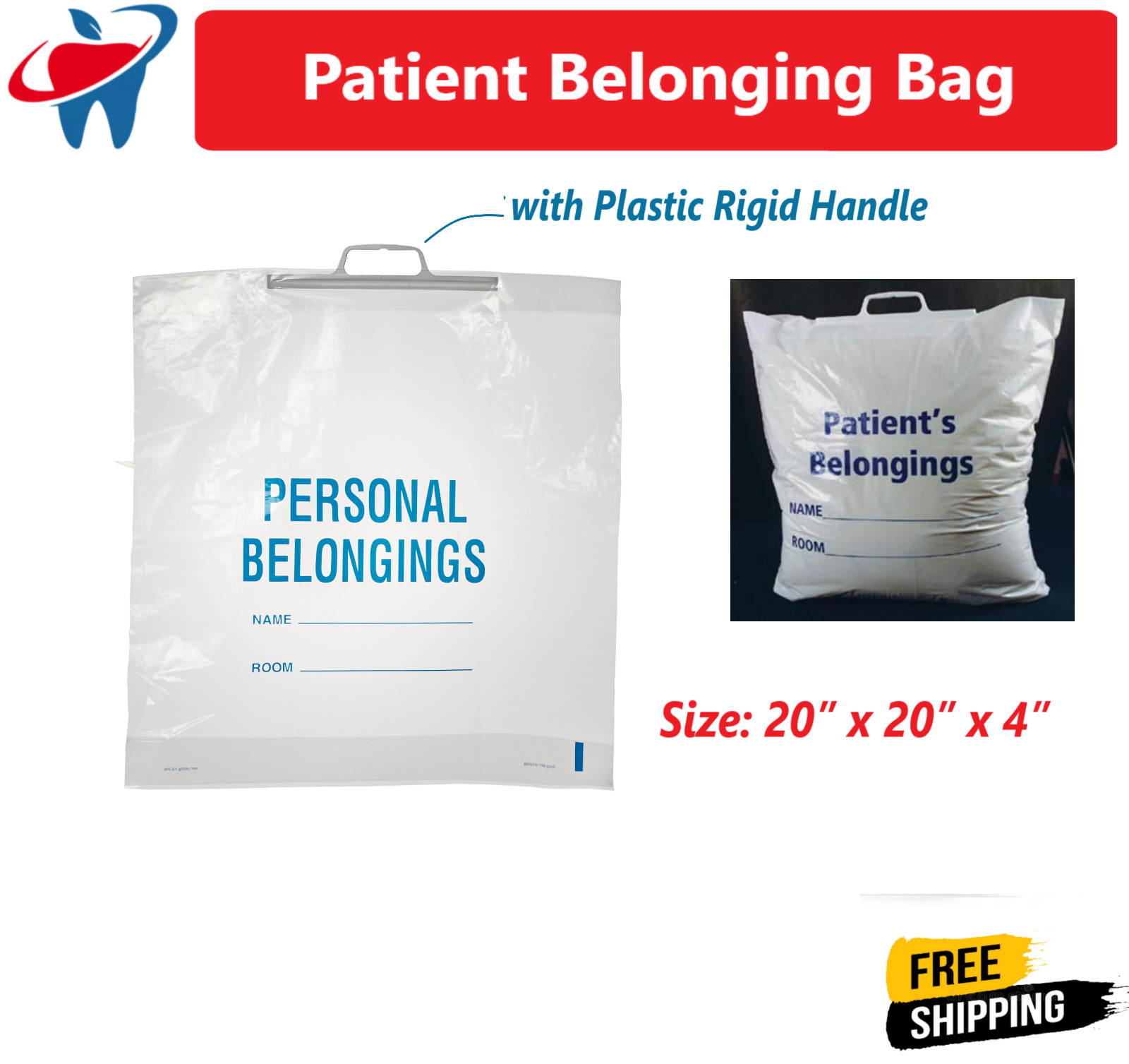 Dental Medical Patient Belonging Bag, Patient Bag with Rigid Handle Upto 250/cs
