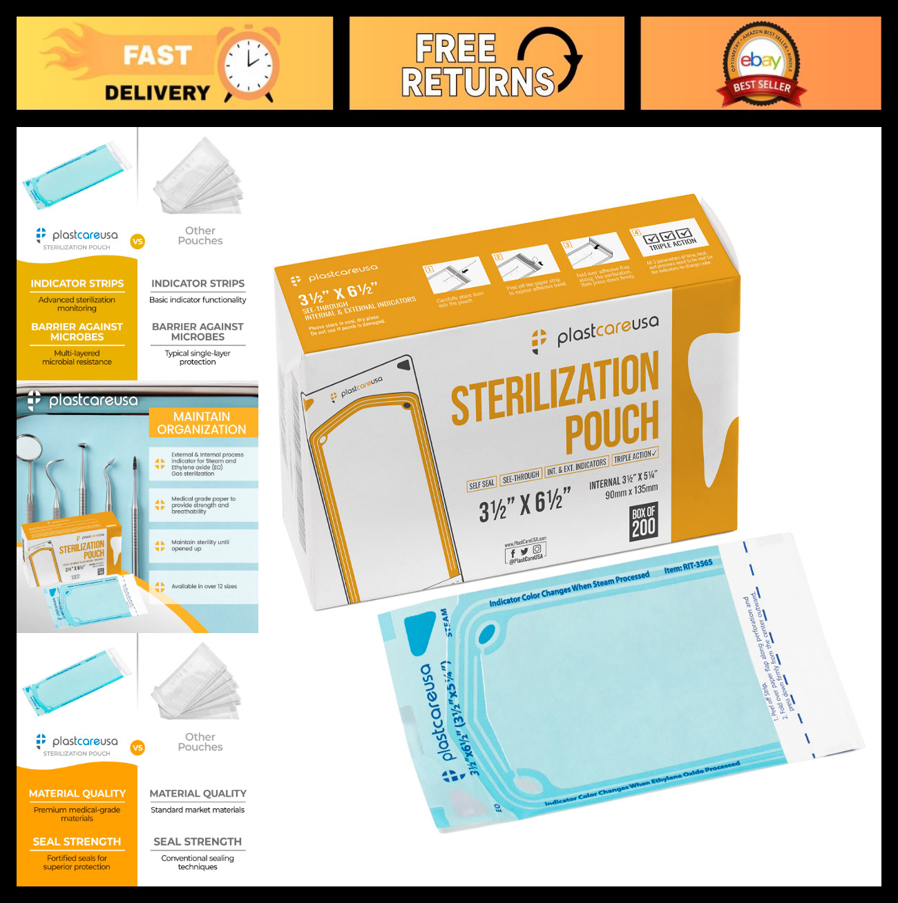 200 Self-Sealing Sterilization Pouches 3.5″ x 5.25″ – Autoclave Bags for Dental