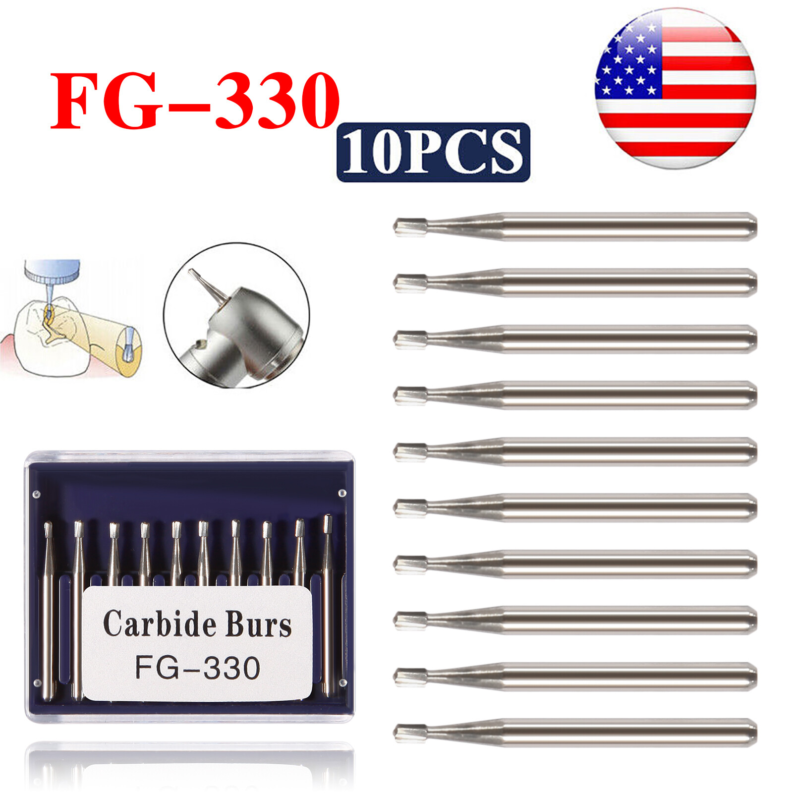 Dental Carbide Burs FG330 245 Friction Grip High Speed Bench Test Bur