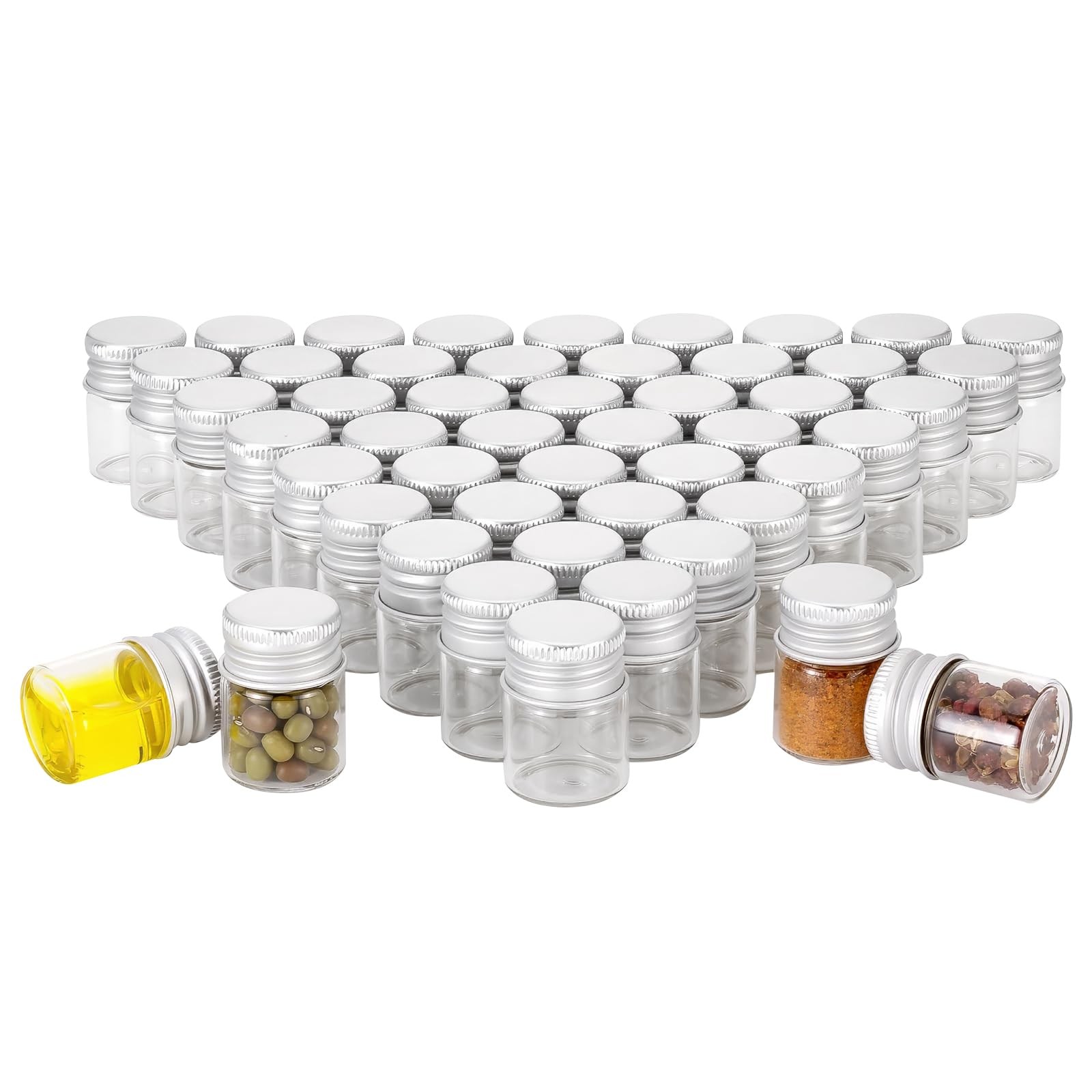 Kesell 49Pack 5ml Clear Glass Vials Glass Sample Bottles with Aluminium Cap T…