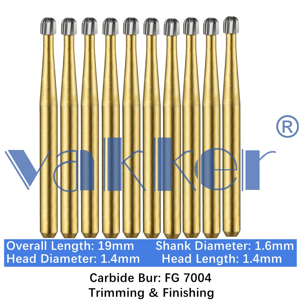 10-100pc Dental Trimming & Finishing Gold Carbide Burs Round Shape FG 7004