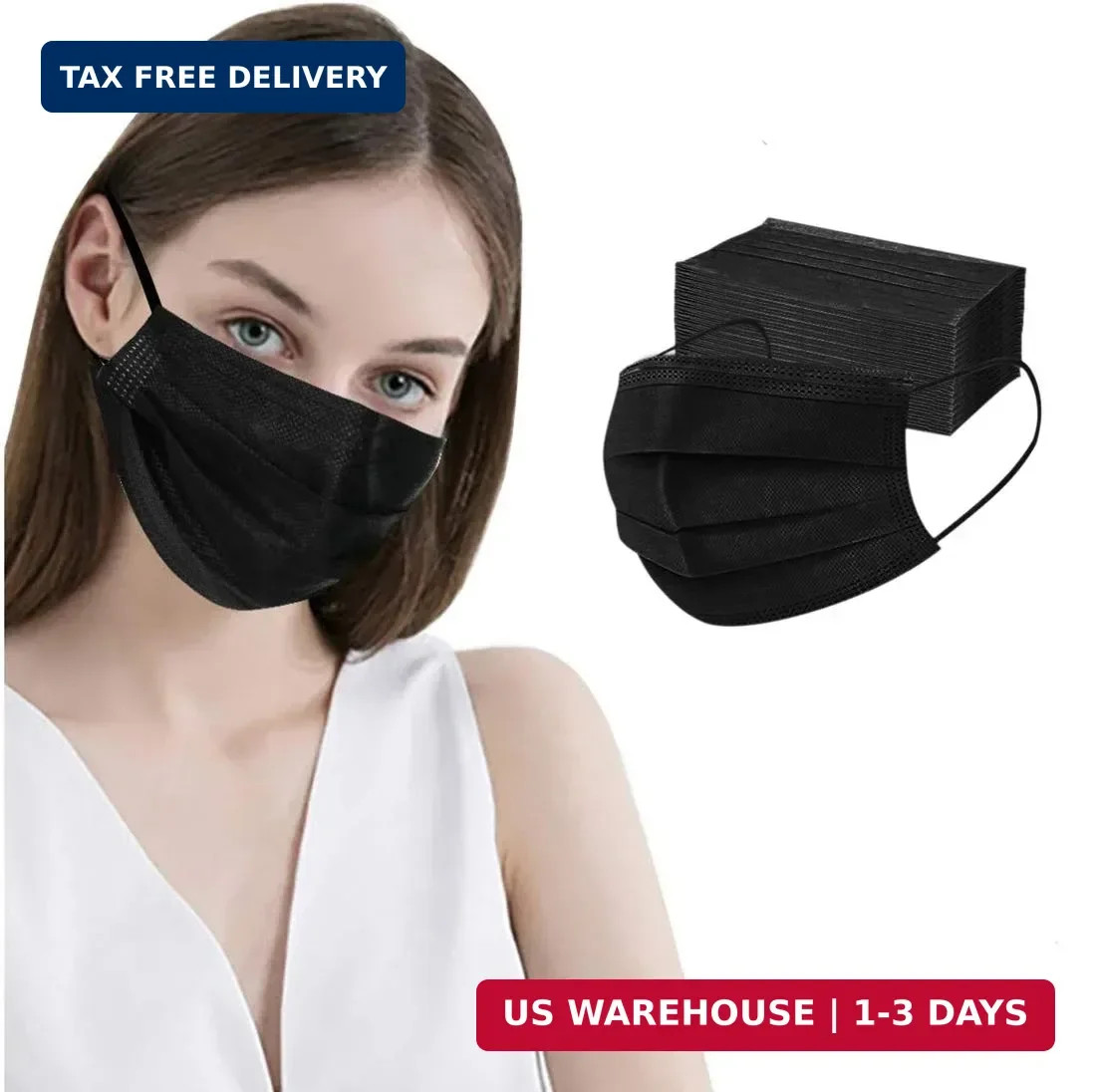 500pcs Disposable Black Mask,3-Ply Face Masks with Earloops