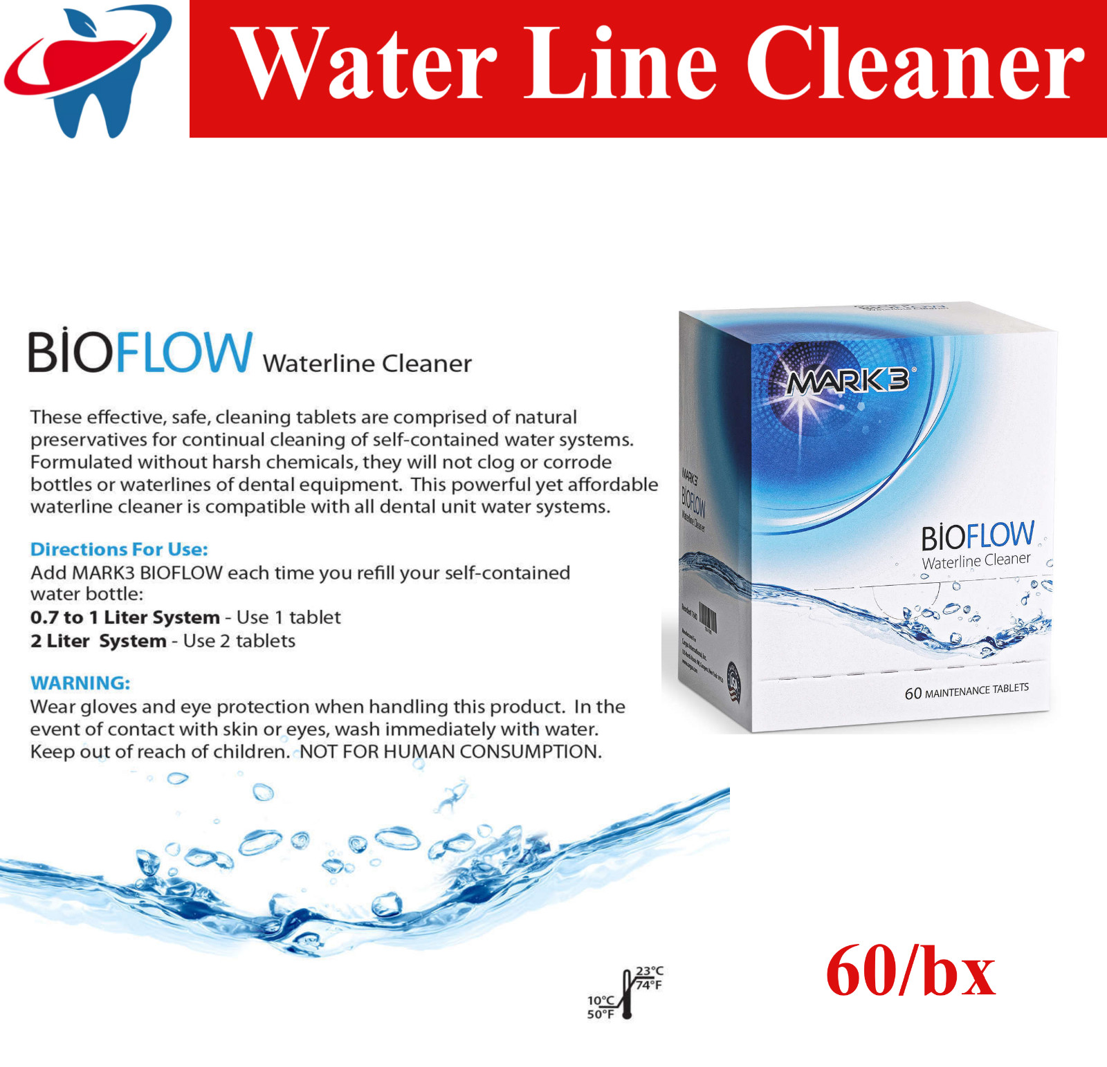 Dental BIOFLOW Air Water Line Cleaner Tablets 60/bx – Odorless, No Purging, USA