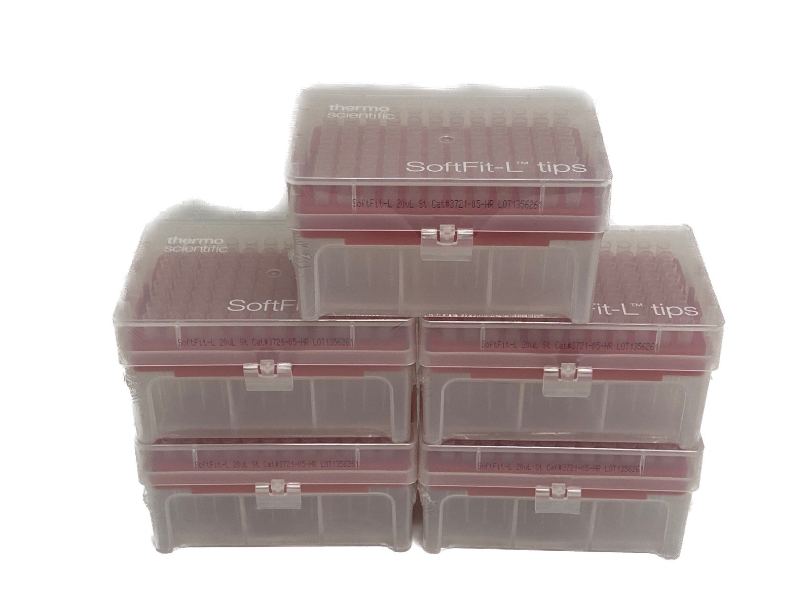 (480) THERMO SoftFit-L 20uL Low Retention Pipette Tips 96/Hinged Rack 3721-05-HR