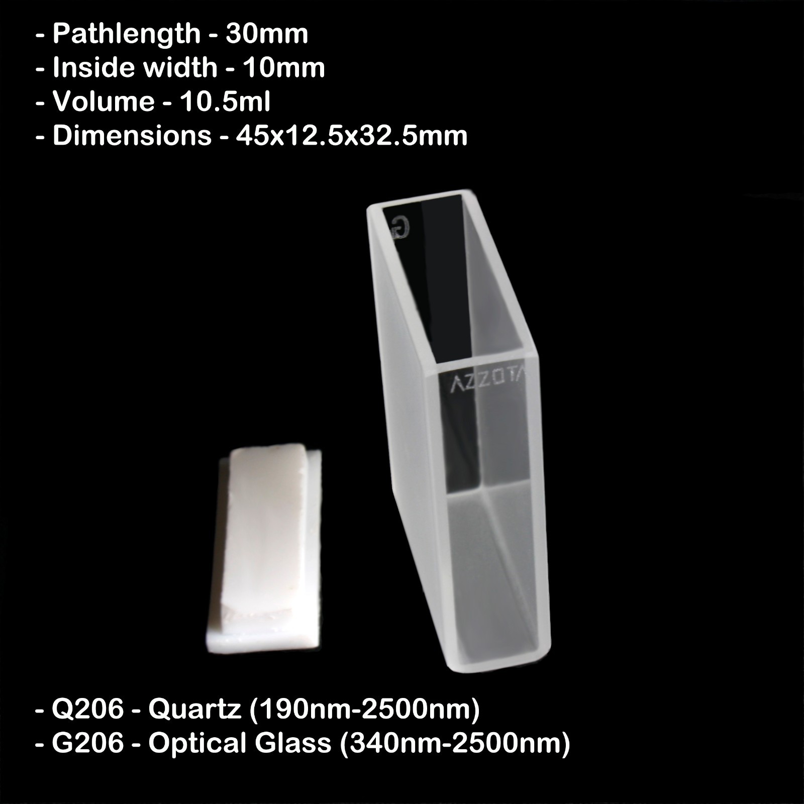 Azzota® 30mm Pathlength Optical Glass Cuvette, 10.5ml