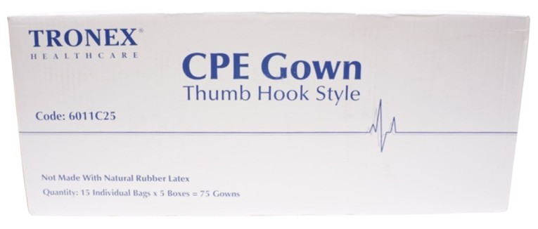 Tronex CPE Gown Thumb Hook Style Isolation XL Blue Apron Neck w/Waist Ties Gowns