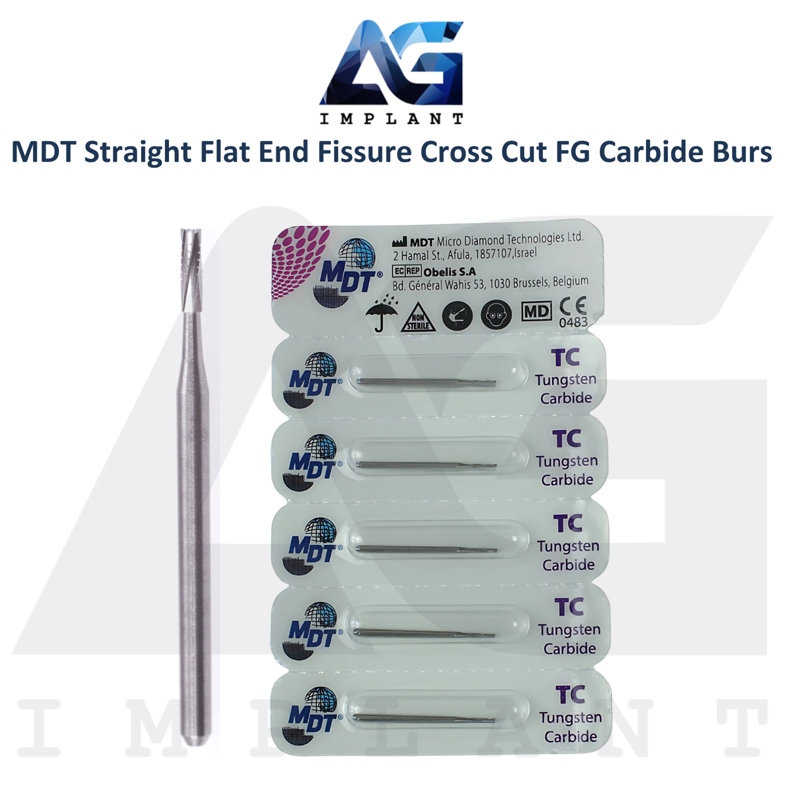 Dental MDT Straight Flat End Fissure Cross Cut FG Carbide Burs Ø1.2mmX3.8mm