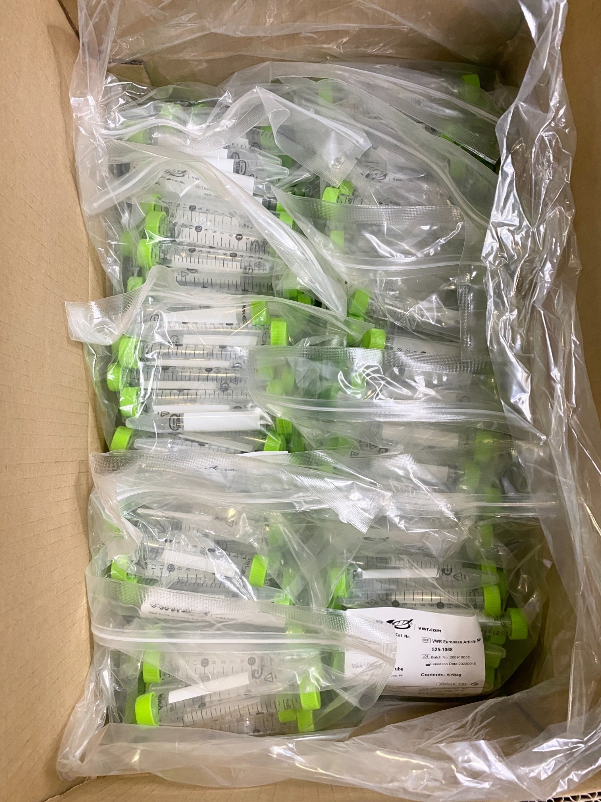 VWR 89039-664 15 mL Conical Centrifuge Tubes, Flat Cap, 50/Bag*10bags=500 tubes