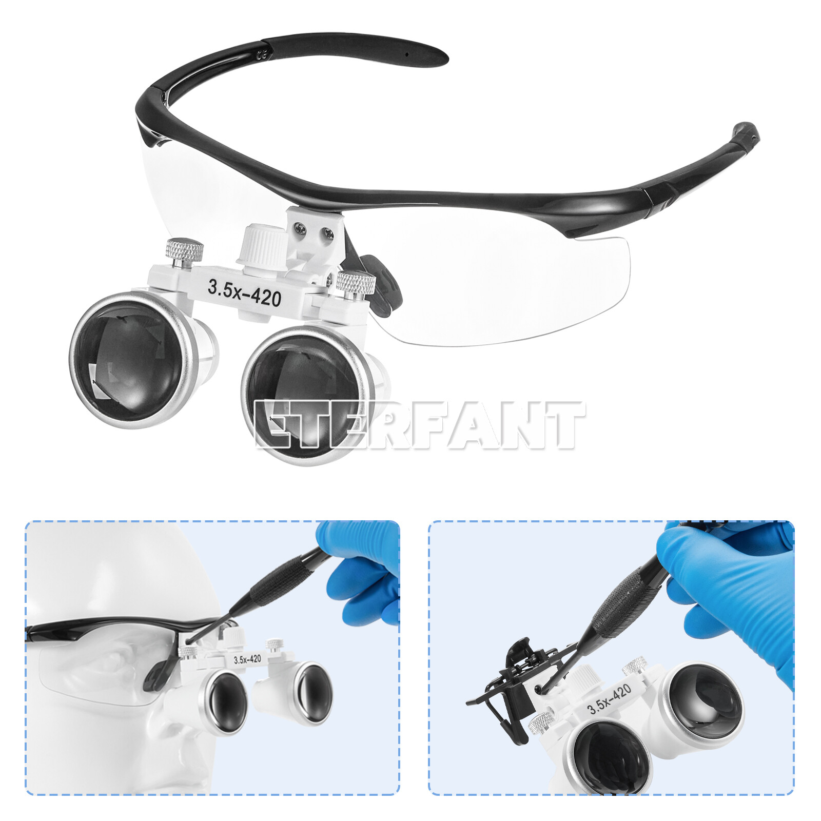 ETERFANT 3.5X Dental Headband Binocular Loupes LED HeadLight/Magnifier HeadLight