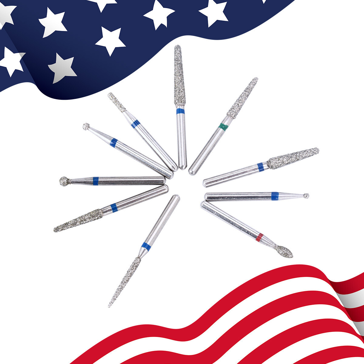 100Pcs AZDENT Dental Diamond Burs High Speed Handpiece FG 1.6MM Friction Grip