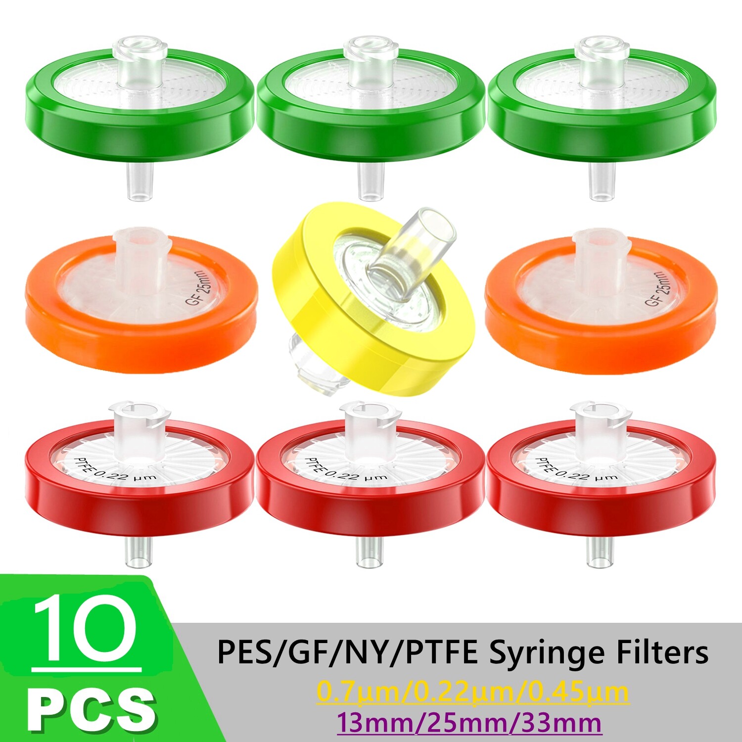 PES/PTFE/NY/GF Membrane HPLC Syringe Filters 0.7μm/0.22μm/0.45μm, 13mm/25mm/33mm