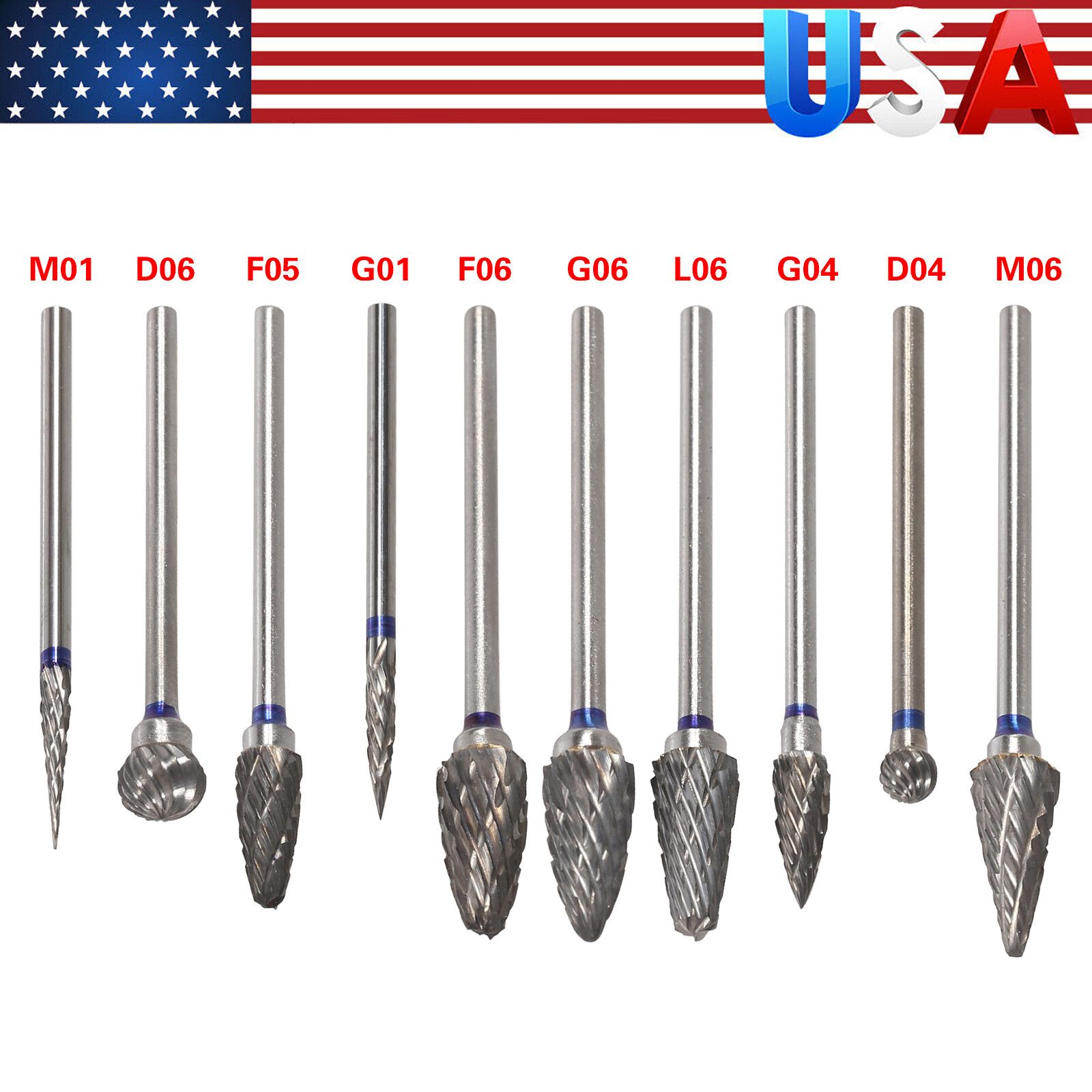 10 Pcs Dental Lab Polishing Bur Drills Tungsten Steel Carbide Burs Burrs 2.35MM