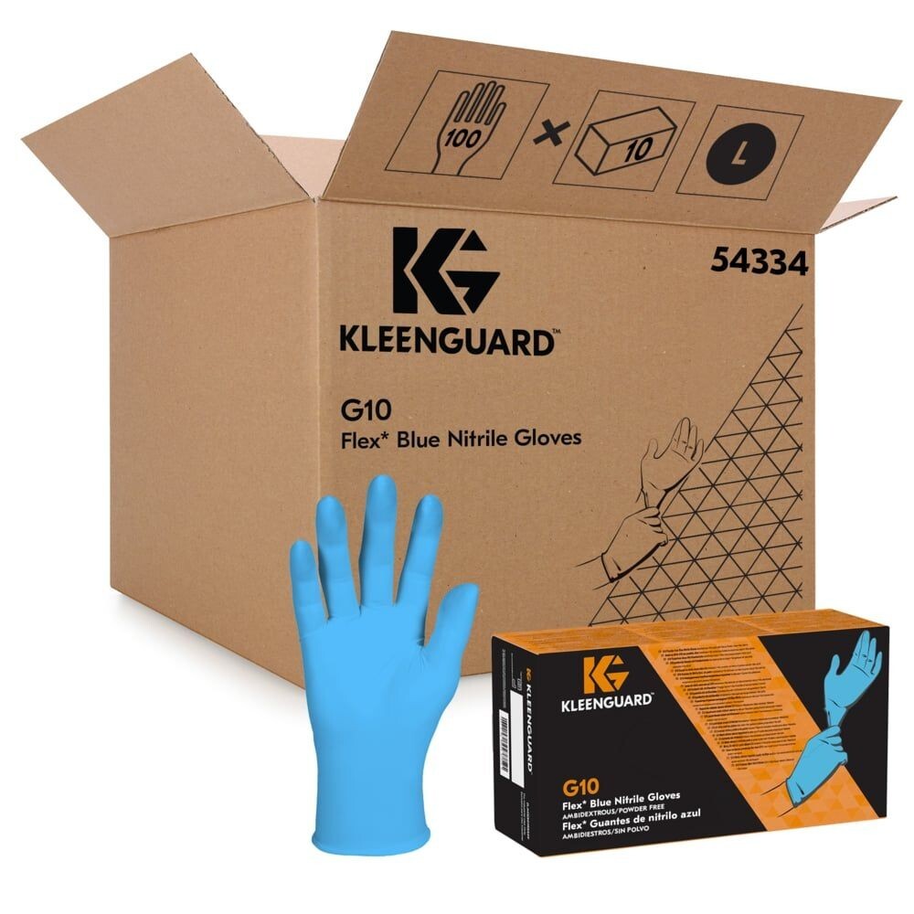 1000 CASE KLEENGUARD 54334 G10 POWDER-FREE FLEX BLUE NITRILE GLOVES SIZE 9 LARGE