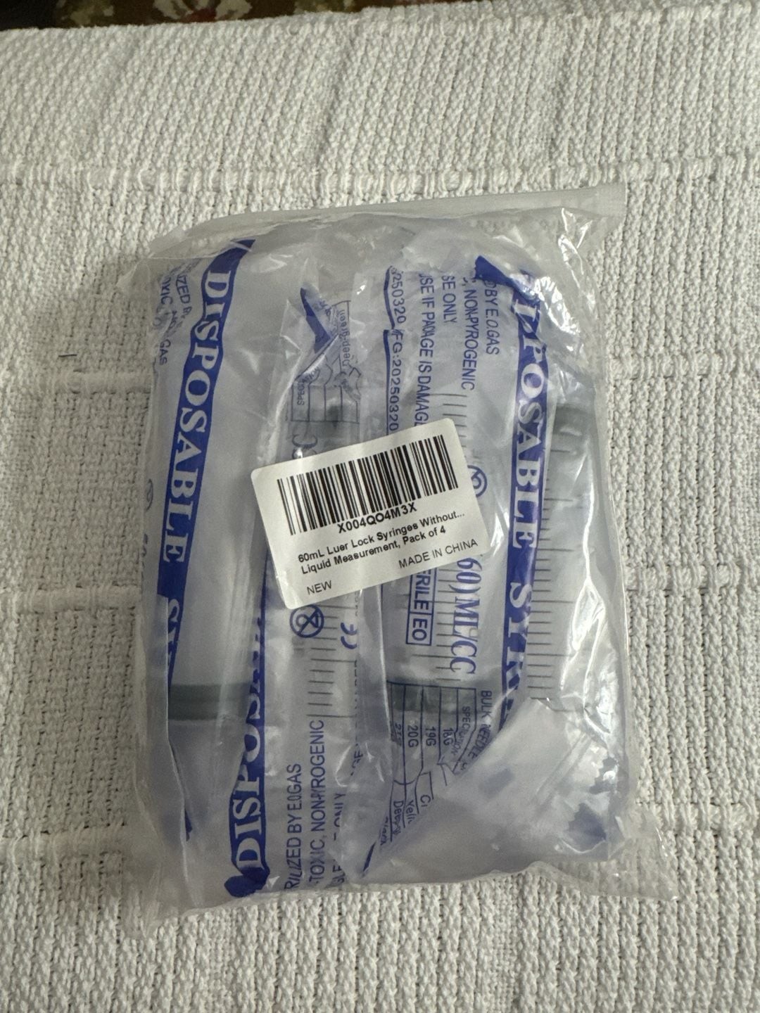 60mL Luer Lock Syringes Without Needle, Liquid Measurement, Pack of 4
