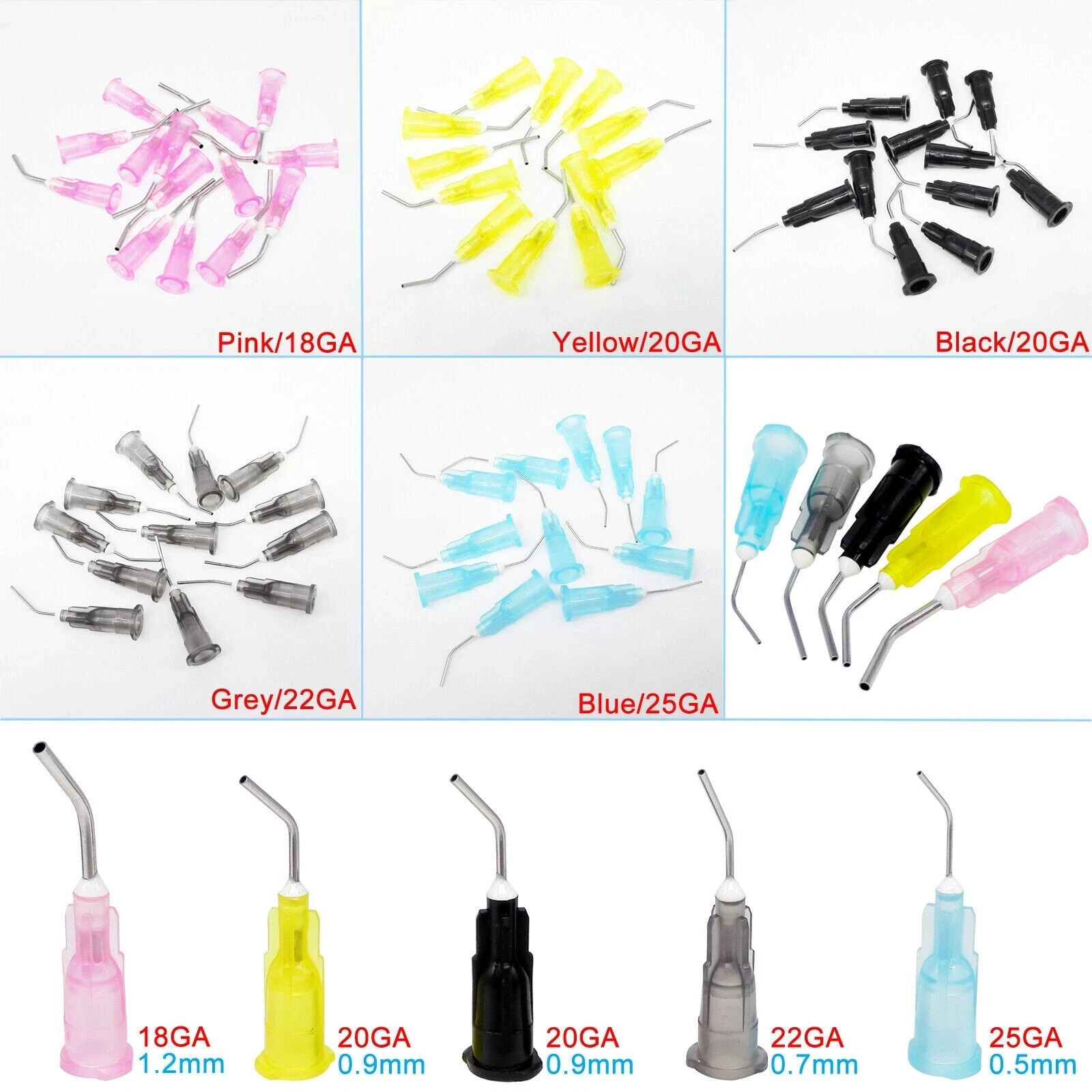 100Pcs Dental Composite 18-25G Irrigation Pre Bent Needle Dispensing Syringe