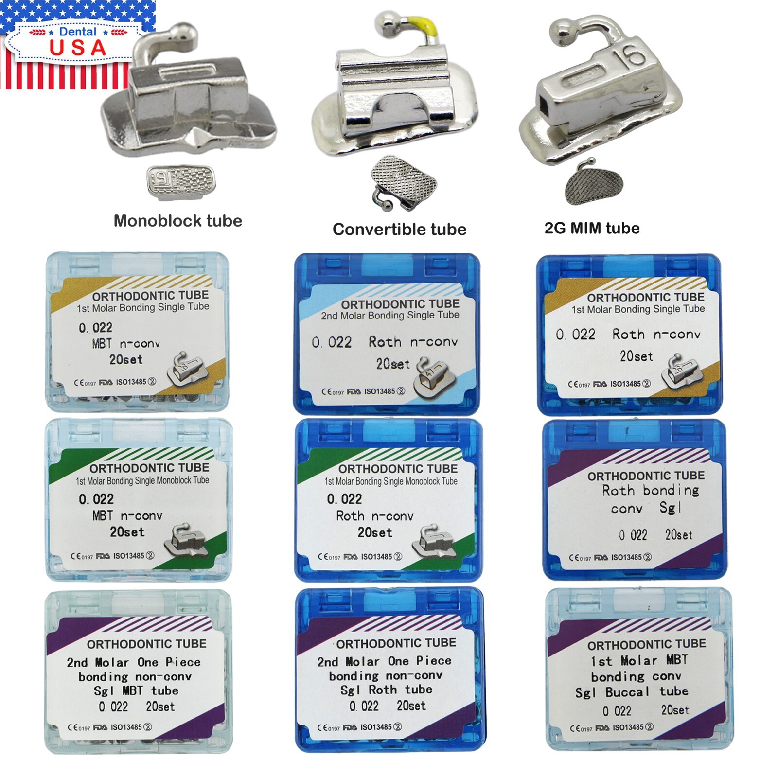 80pcs Dental Orthodontic Buccal Tubes Bondable MBT Roth 022 1st 2nd Molar Mesh