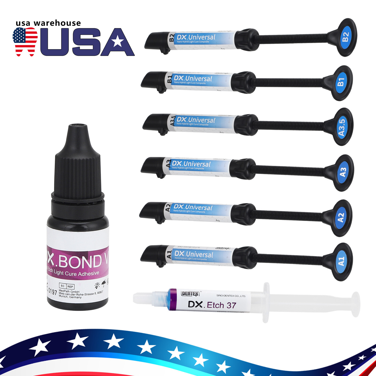US Dental Universal Light Cure Composite Kit Shade A1 A2 A3 A3.5 B1 B2