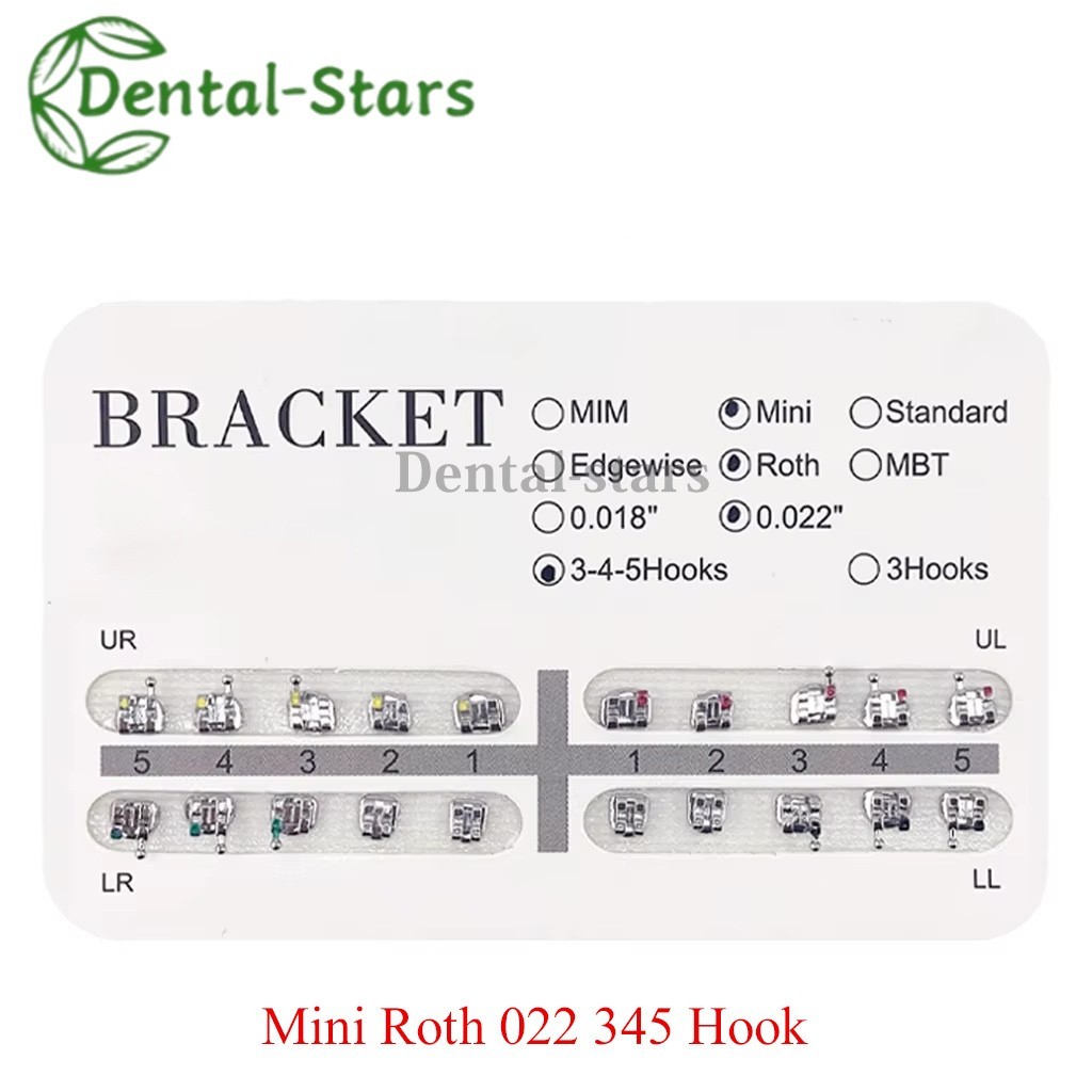Dental Orthodontic Brackets Brace Metal Mini Roth MBT Edgewise 022 Slot 345 Hook