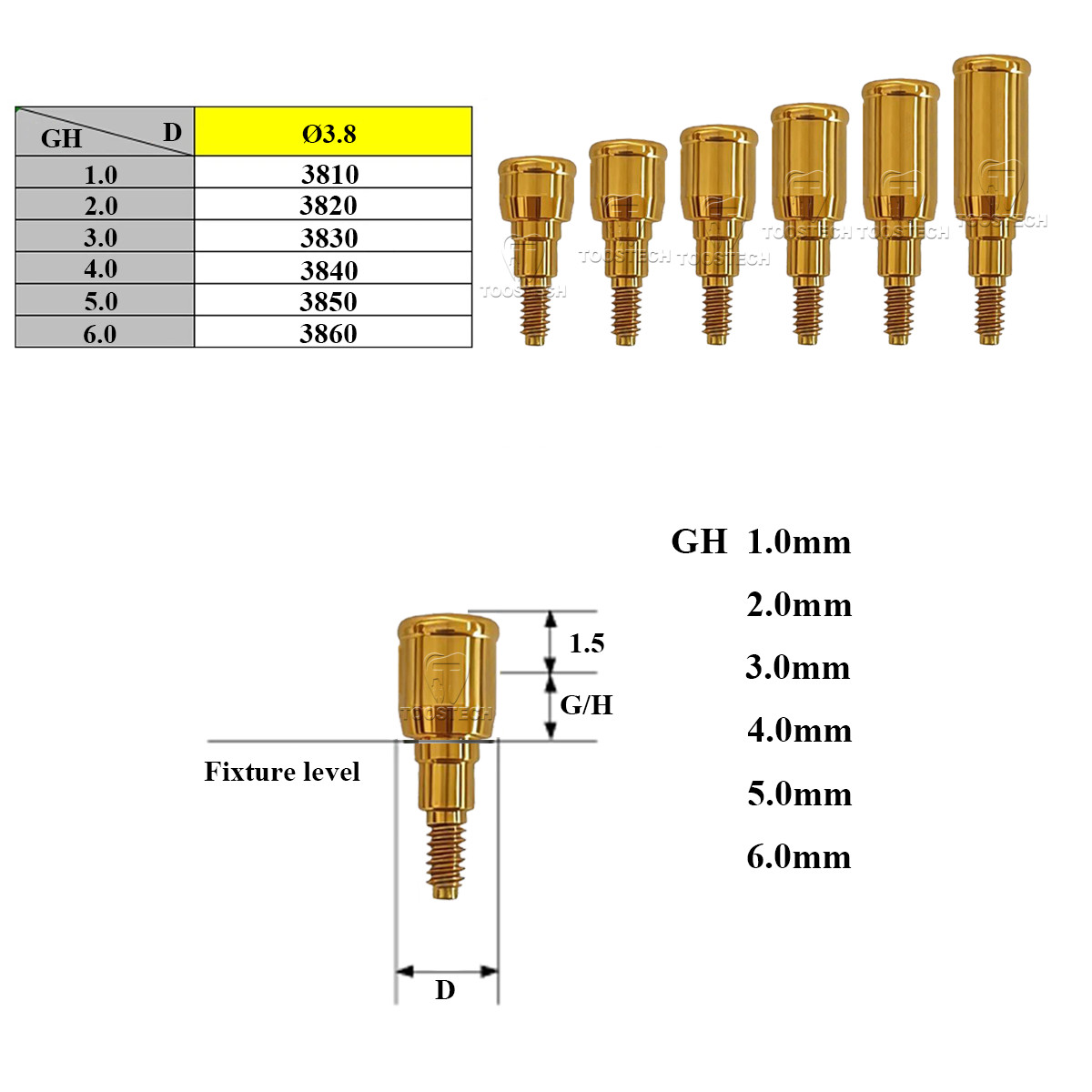 Dental Locator Abutment Locator Core Tool fits to Xive(xive-s plus)-3.4 GH1~6mm