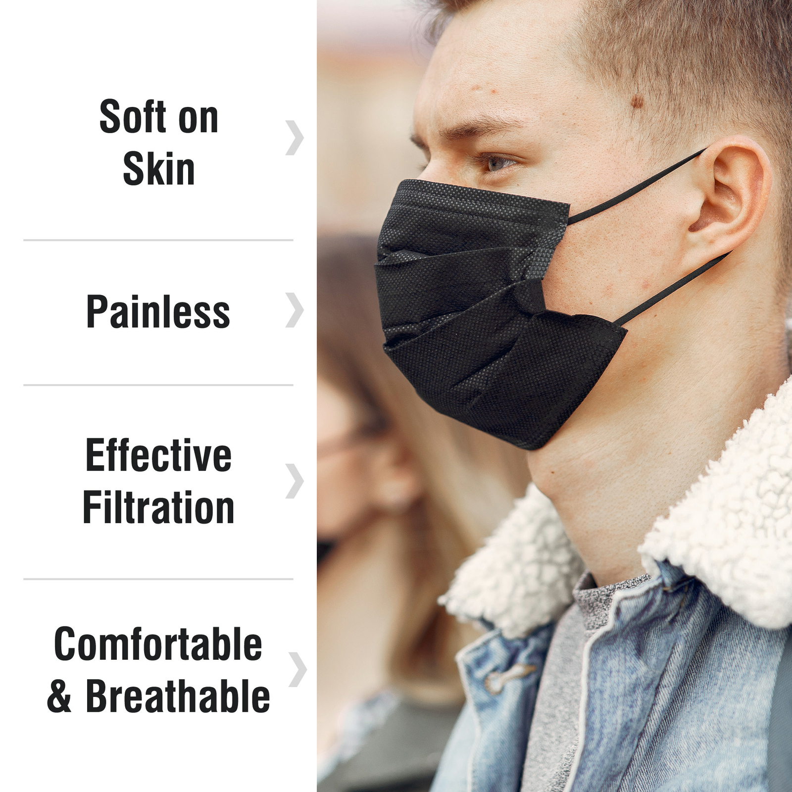 WeCare Disposable Face Mask, 4-Ply (50 Individually Wrapped) – Black