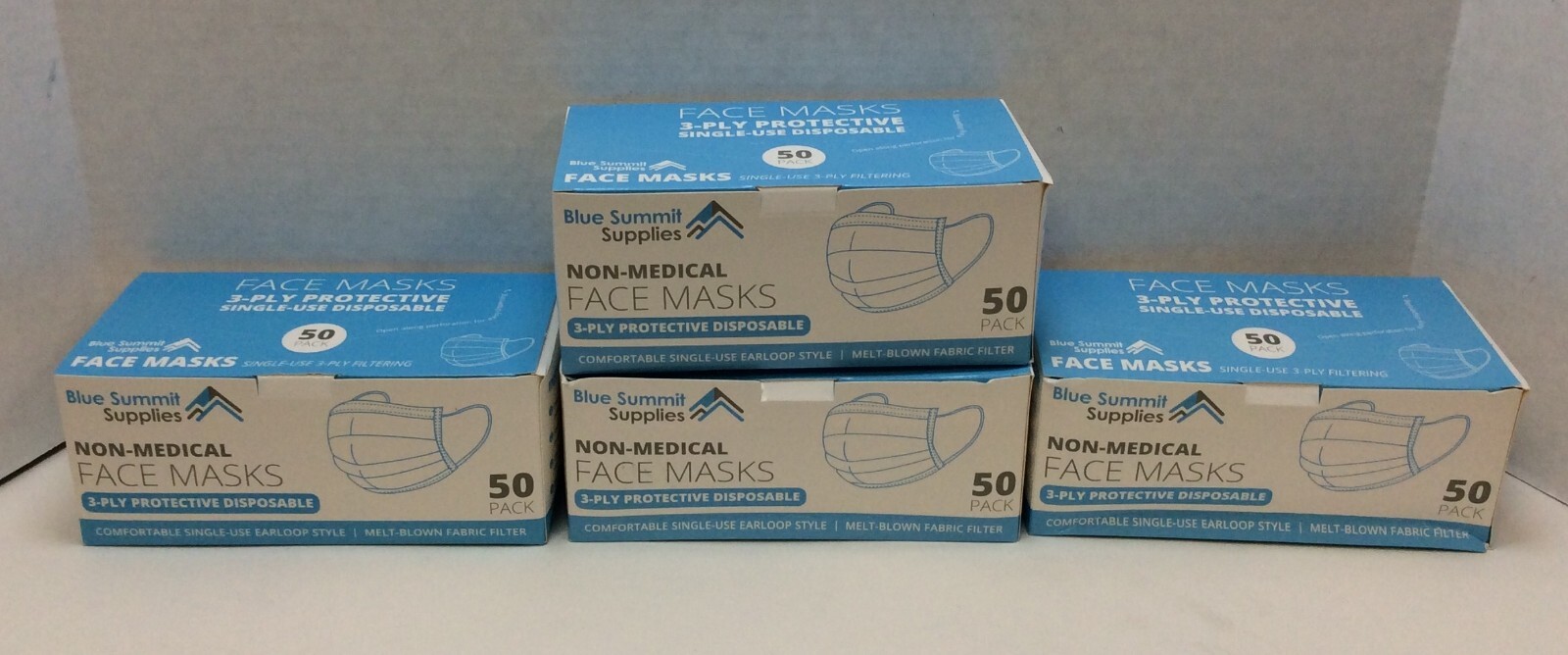 Blue Summit 3-Ply Protective Single-Use Disposable Face Masks Lot 200 Masks